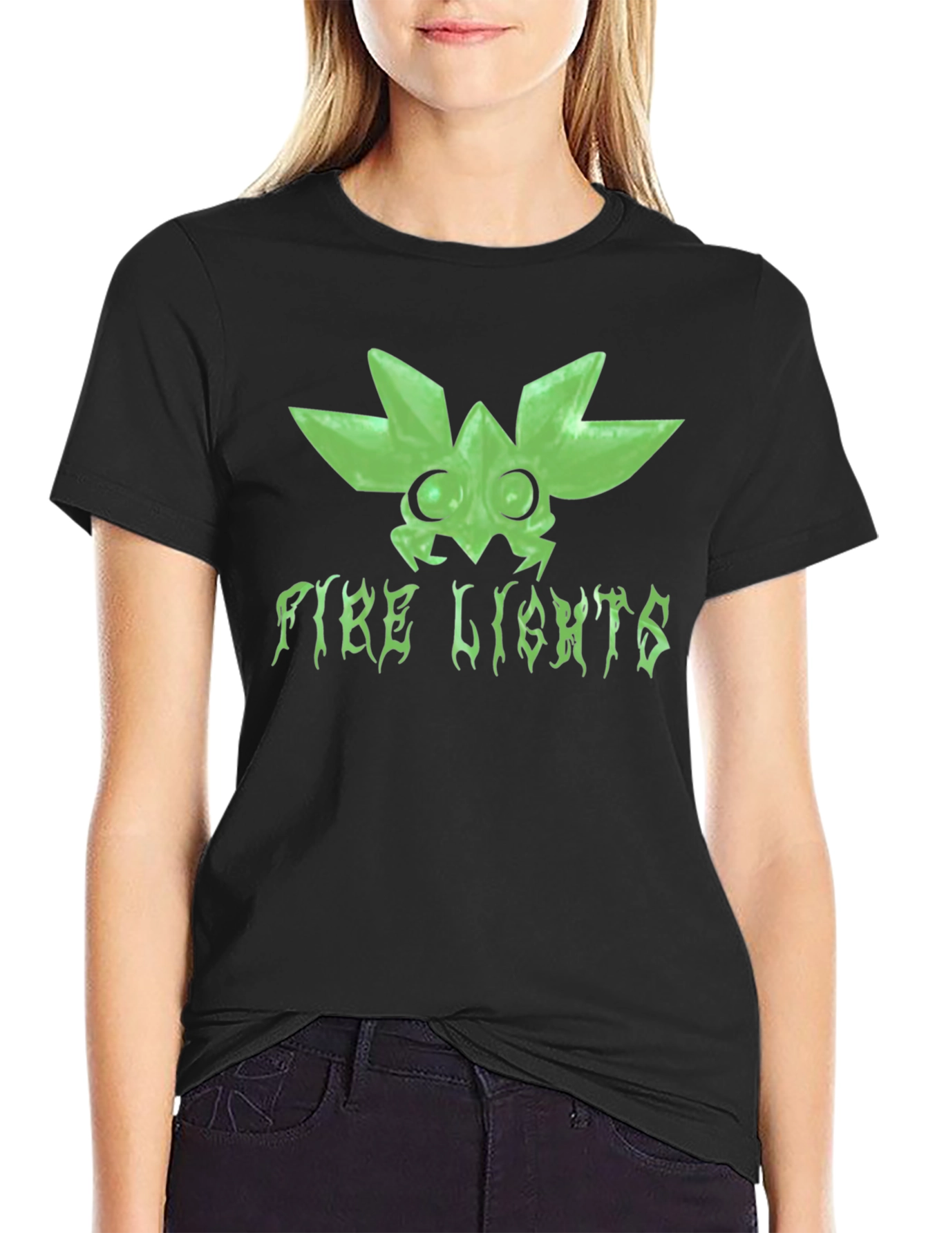 Fire Lights Graphic Print Black T-Shirt
