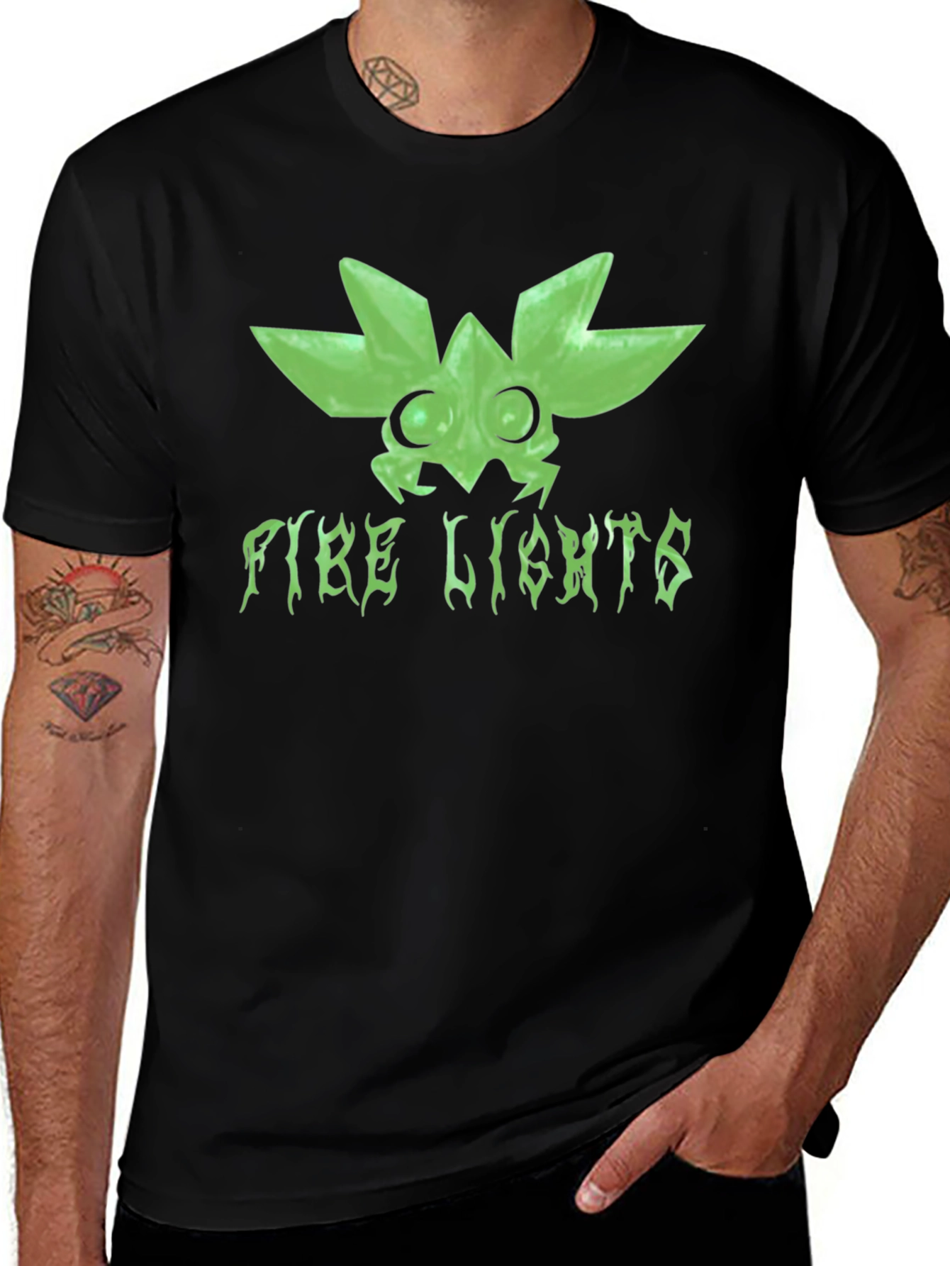 Fire Lights Graphic Print Black T-Shirt