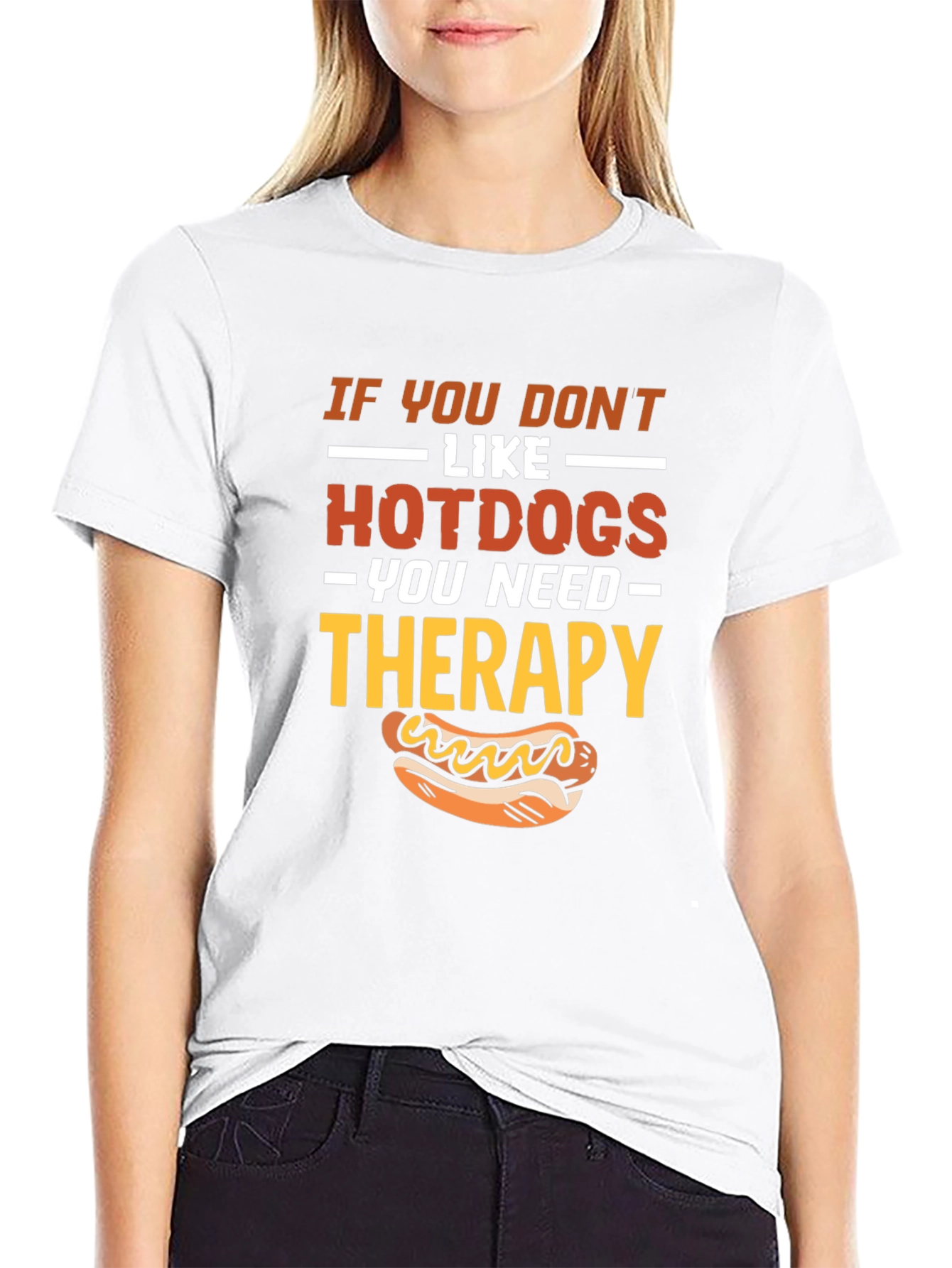 Funny Hotdog Therapy Black T-Shirt