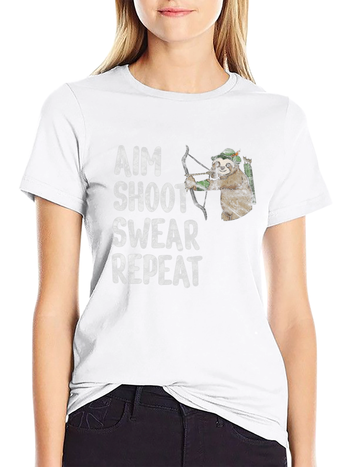 Aim Shoot Swear Repeat T-Shirt - Archer Sloth