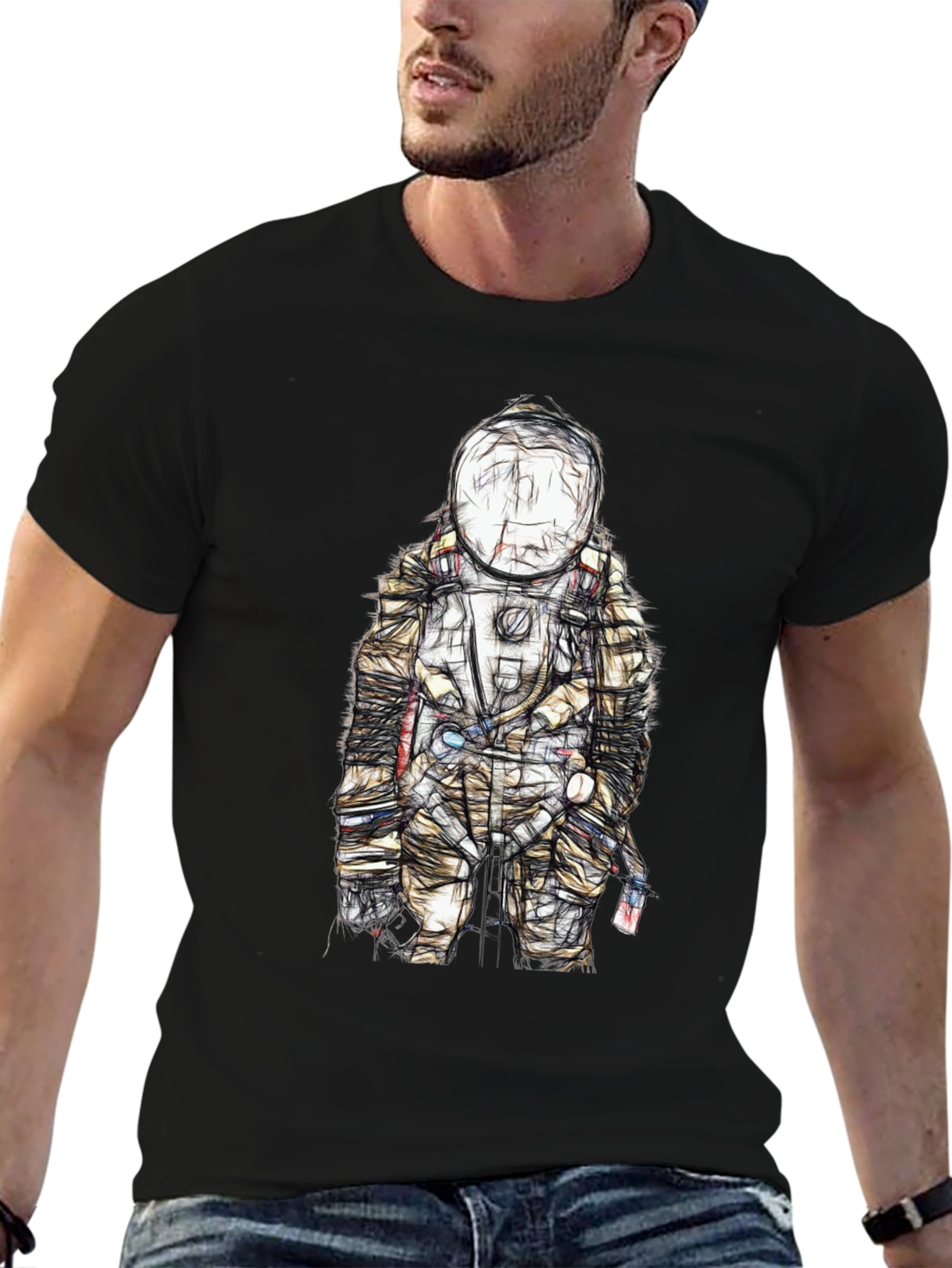 Astronaut Sketch Graphic Tee - Unique Design