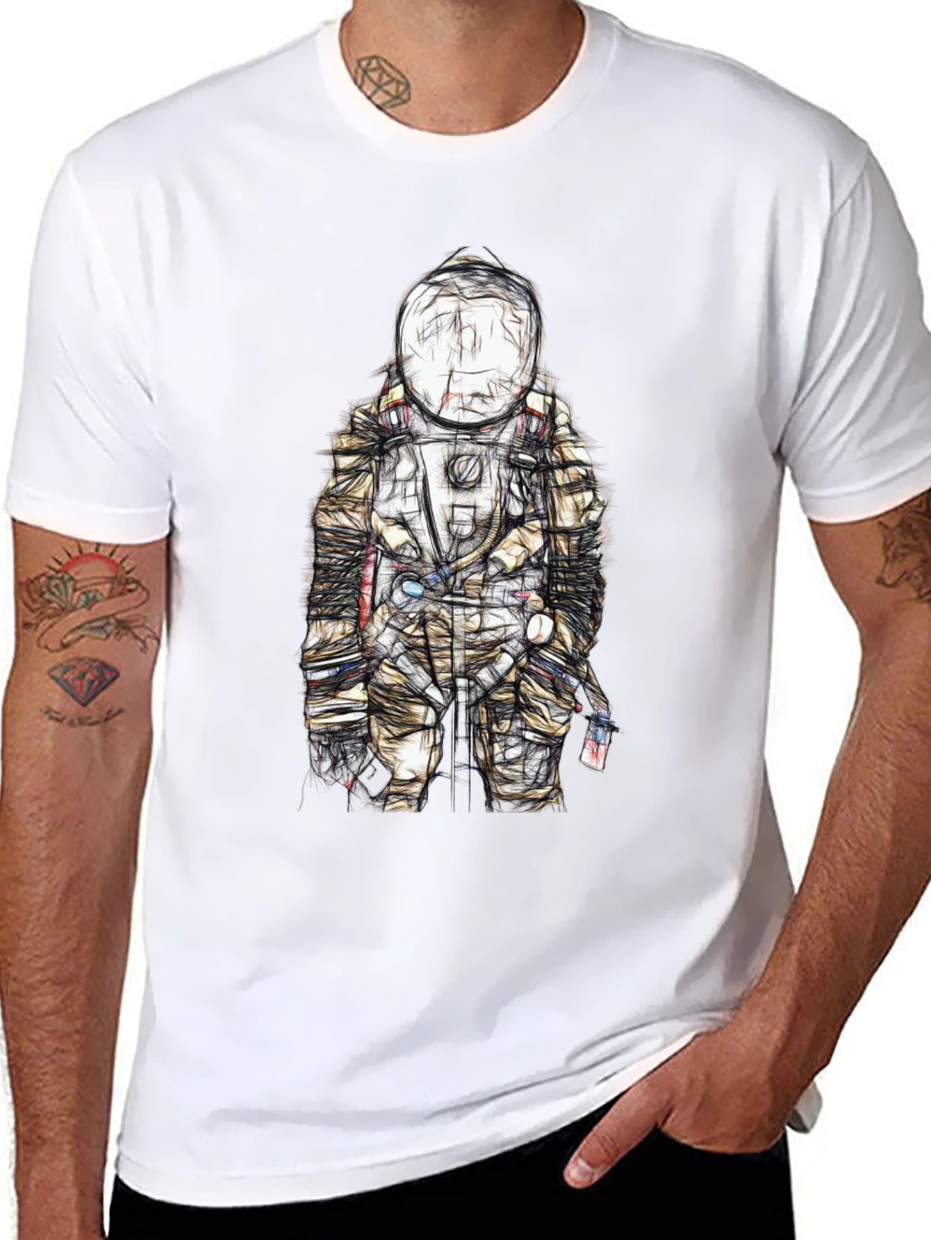 Astronaut Sketch Graphic Tee - Unique Design
