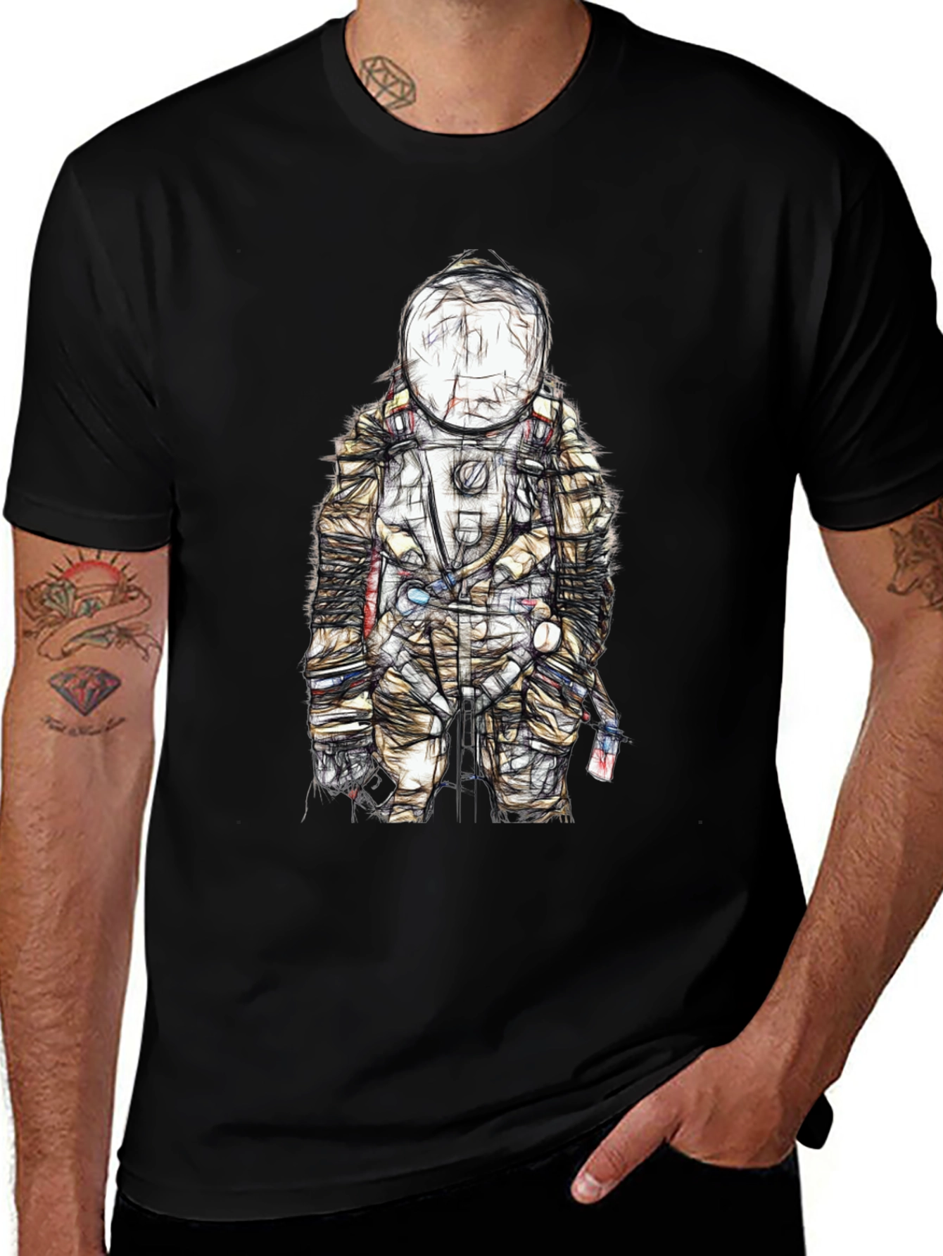 Astronaut Sketch Graphic Tee - Unique Design