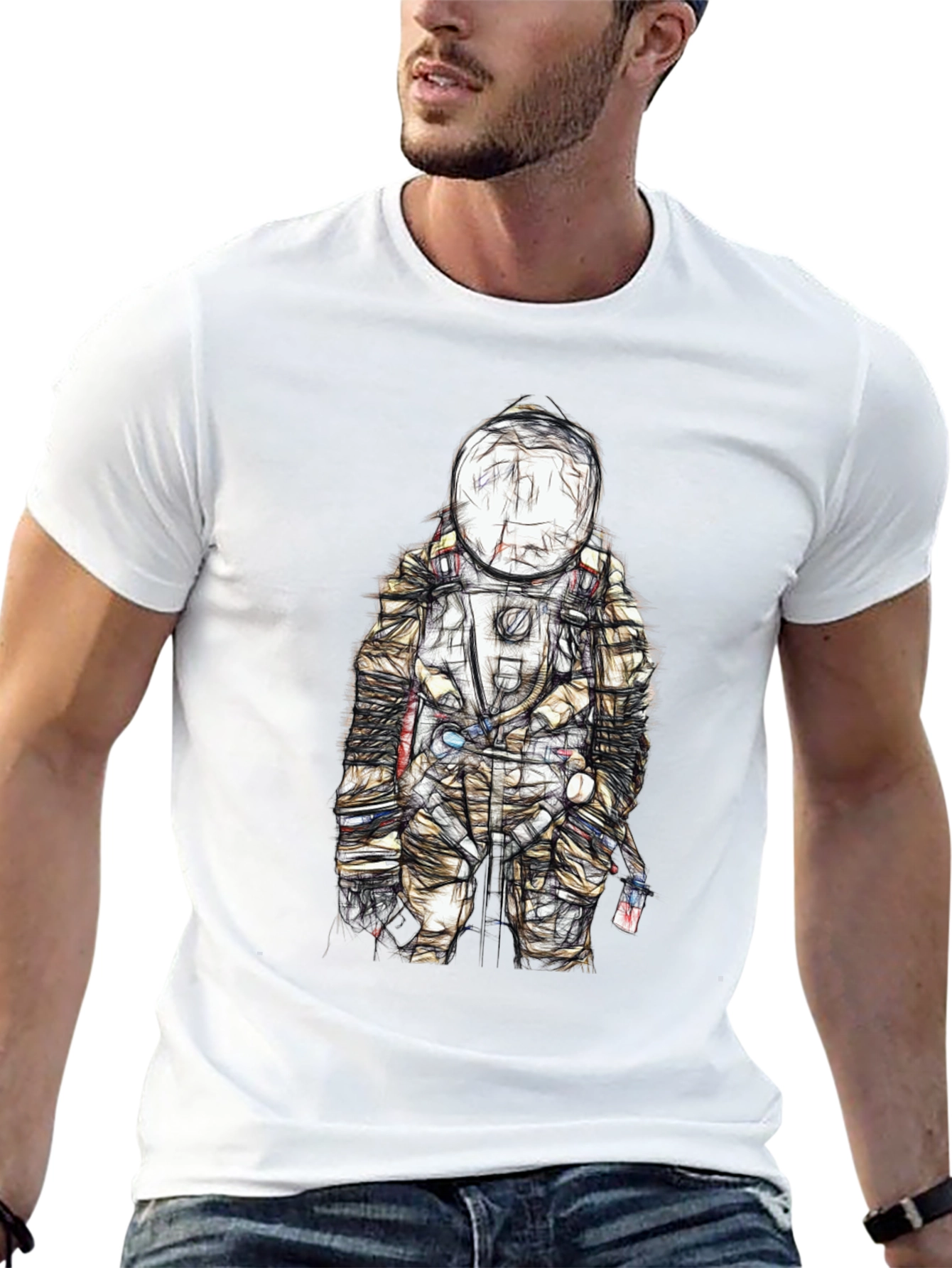 Astronaut Sketch Graphic Tee - Unique Design