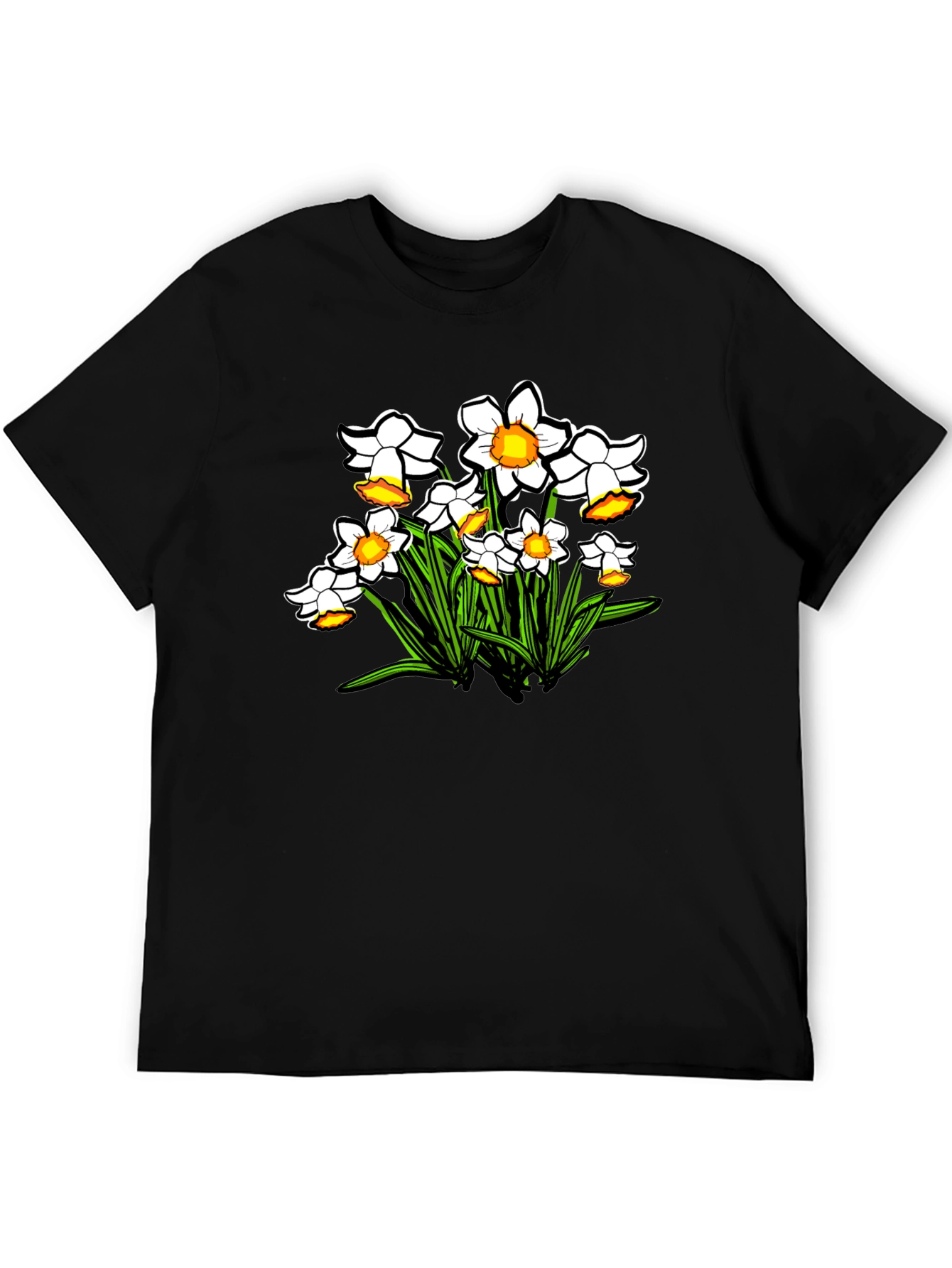 Floral Daffodil Graphic Print Black T-Shirt