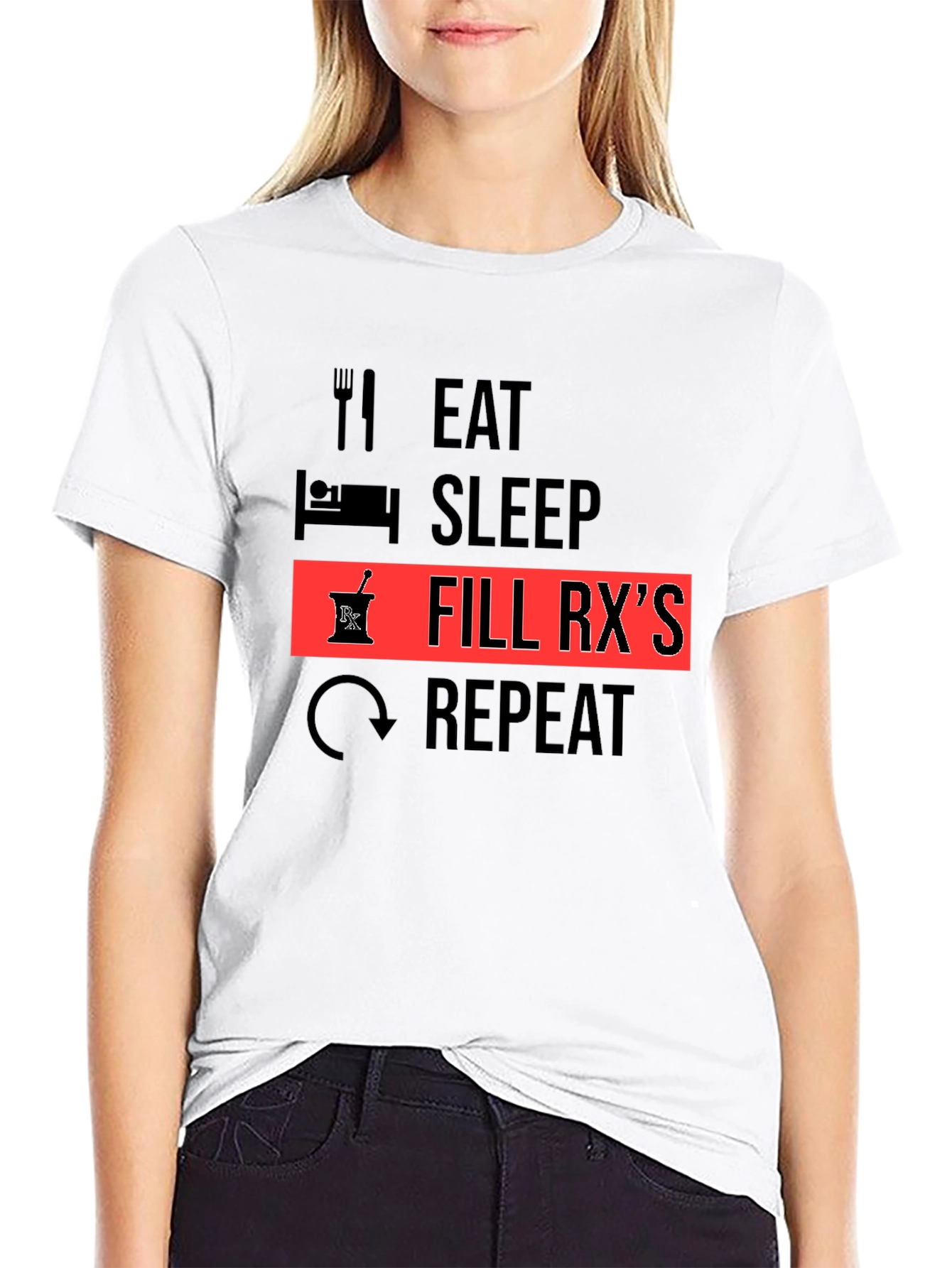 Eat Sleep Fill RXs Repeat Black T-Shirt