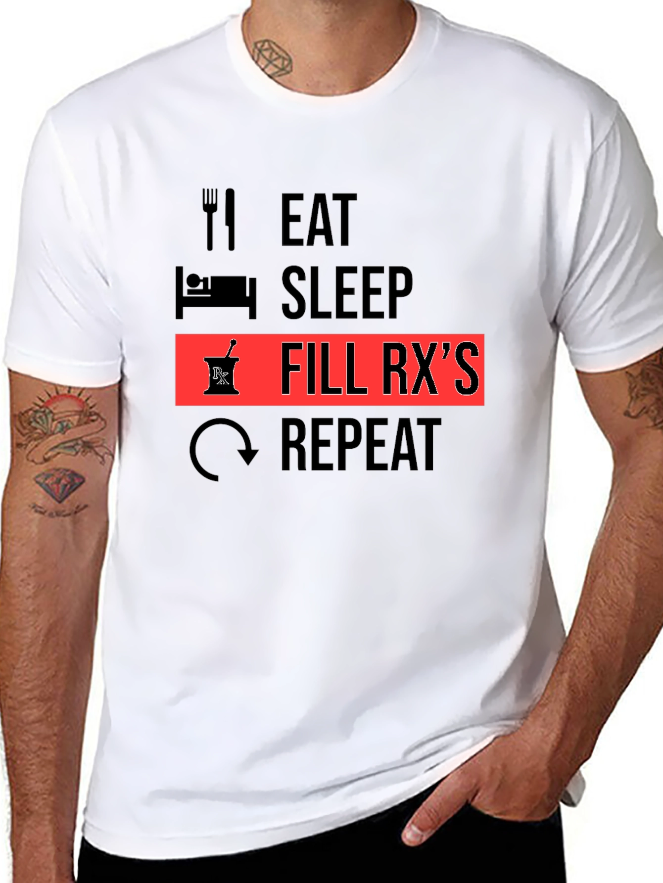 Eat Sleep Fill RXs Repeat Black T-Shirt