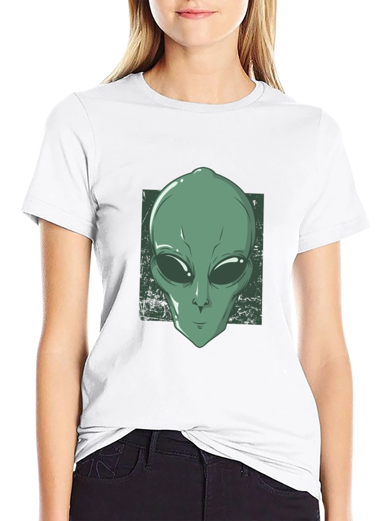 Alien Head Graphic Tee - Black Cotton T-Shirt