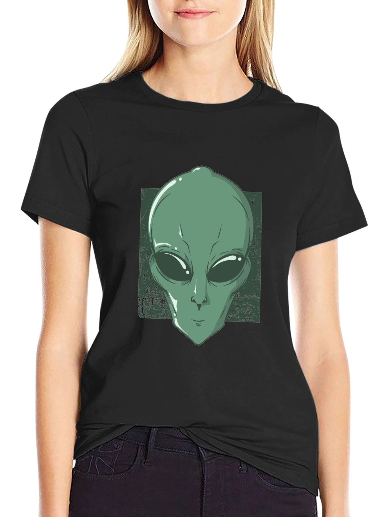 Alien Head Graphic Tee - Black Cotton T-Shirt