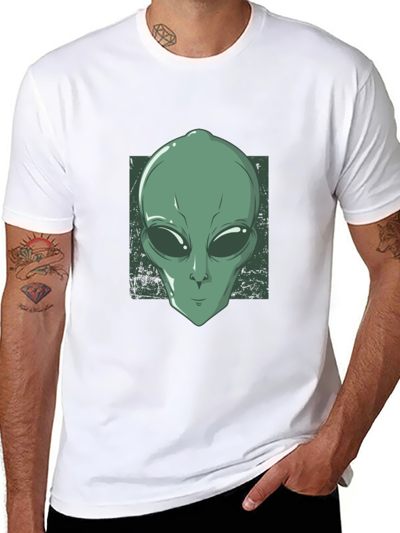 Alien Head Graphic Tee - Black Cotton T-Shirt