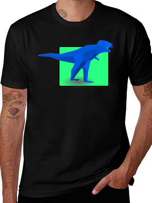 Geometric Dinosaur Graphic Tee - Bold Black Shirt