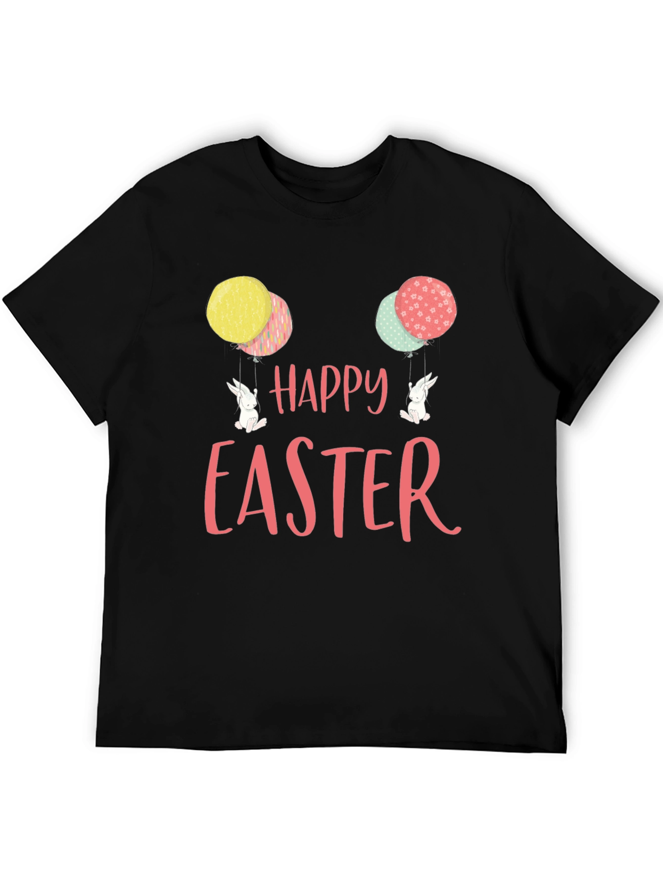 Happy Easter Bunny Balloon Black T-Shirt