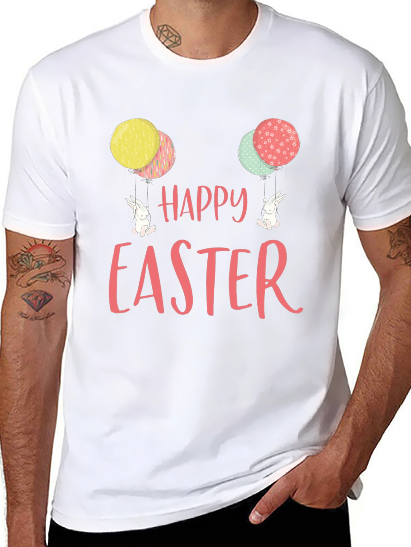 Happy Easter Bunny Balloon Black T-Shirt