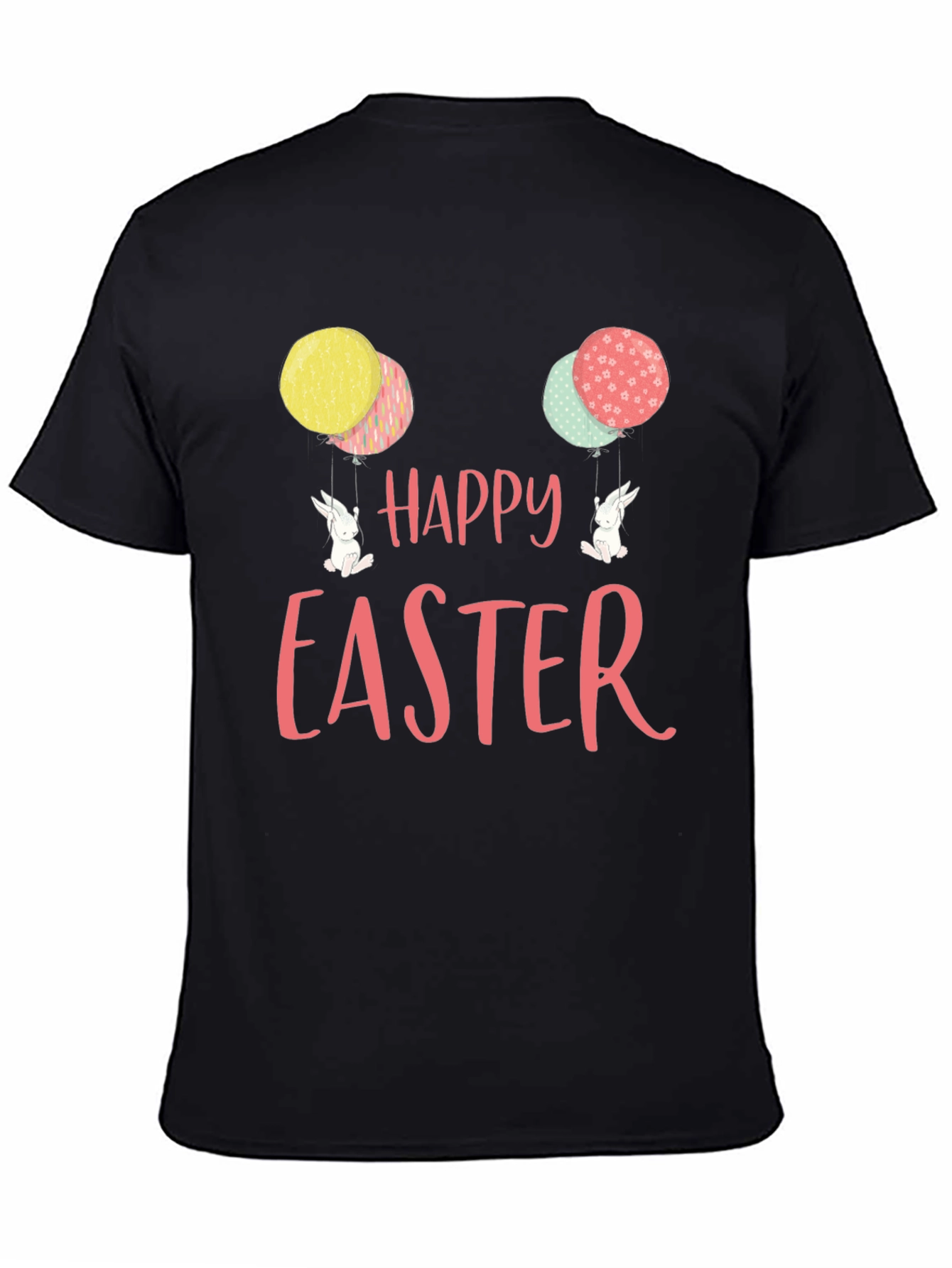 Happy Easter Bunny Balloon Black T-Shirt