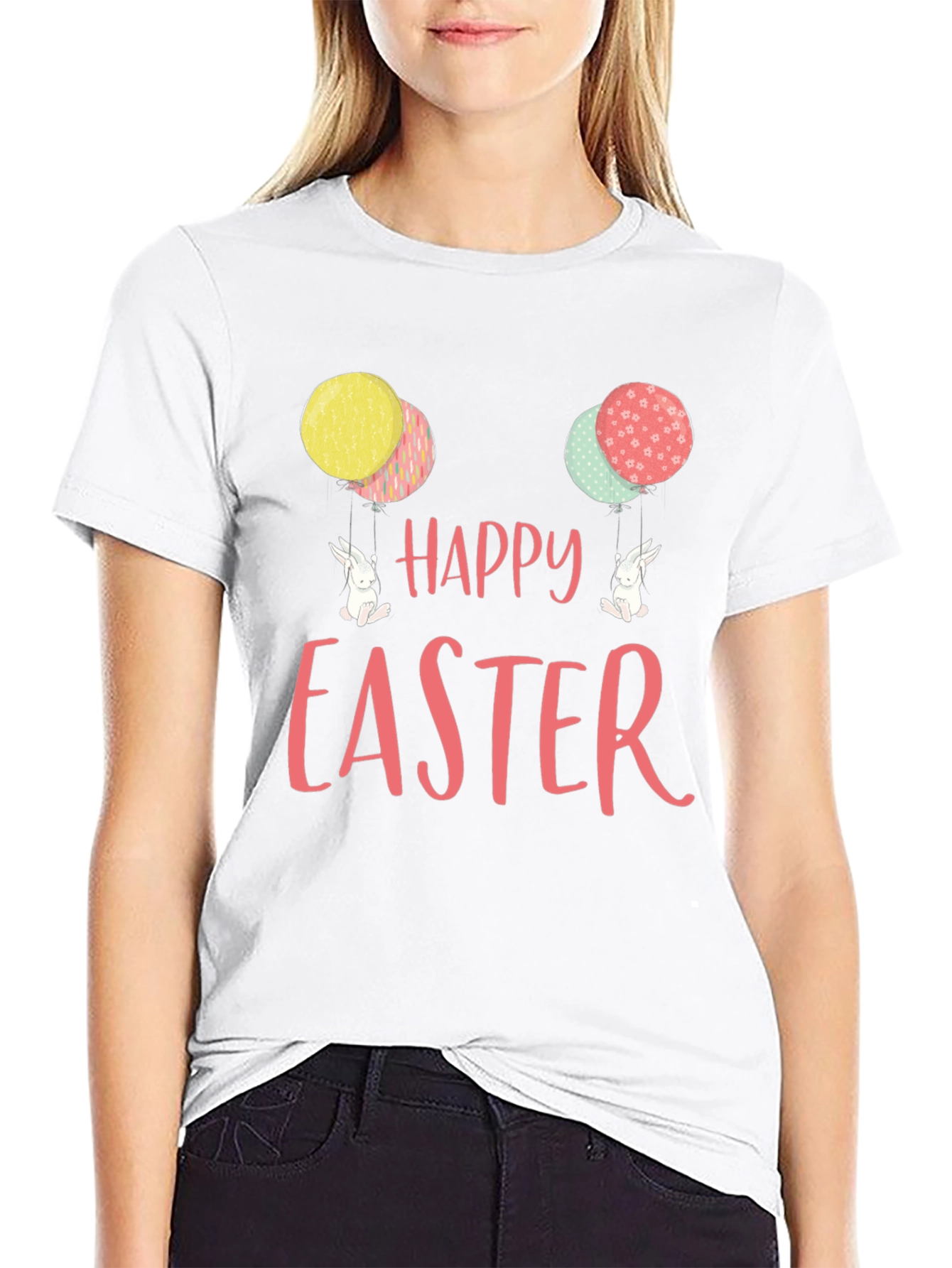 Happy Easter Bunny Balloon Black T-Shirt