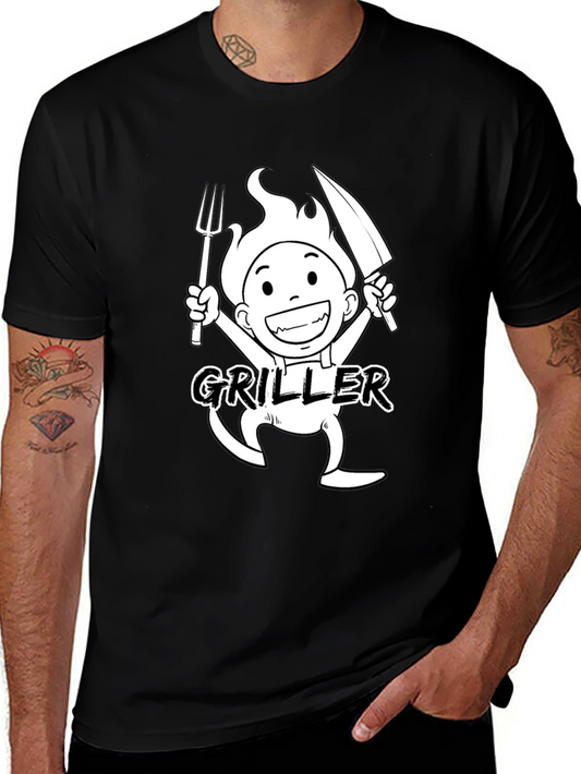 Griller Cartoon Graphic Black T-Shirt
