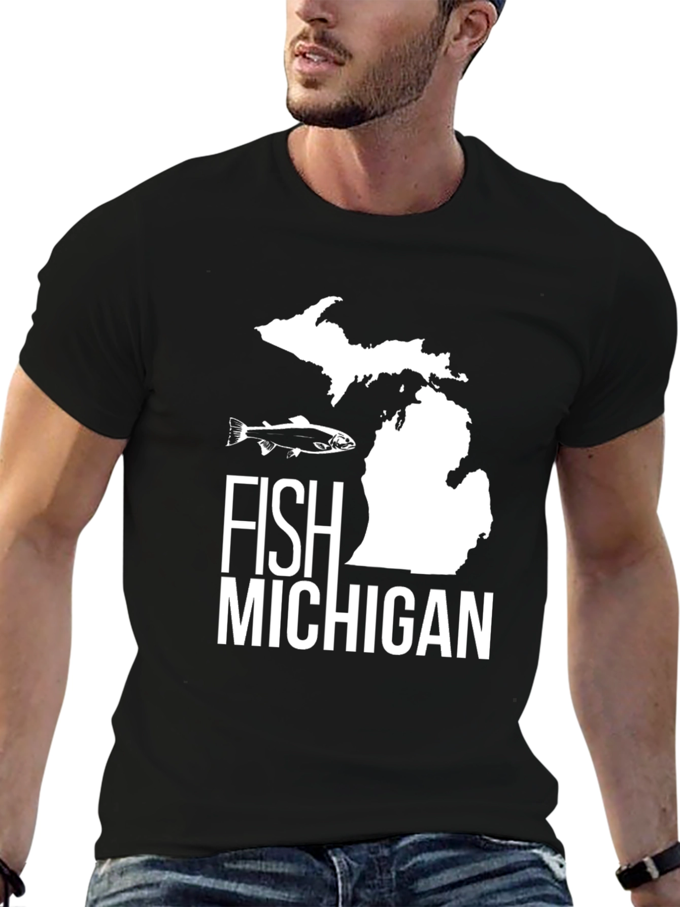 Fish Michigan T-Shirt - Black Graphic Tee