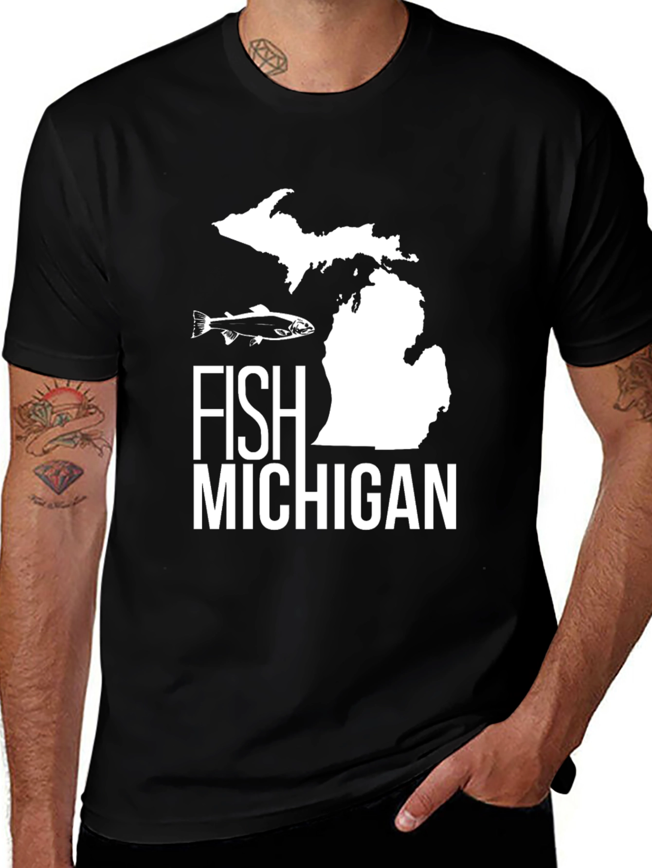 Fish Michigan T-Shirt - Black Graphic Tee