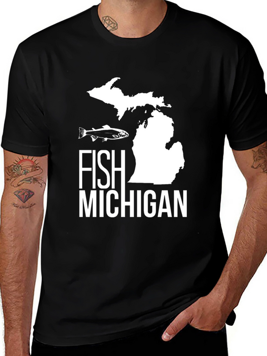 Fish Michigan T-Shirt - Black Graphic Tee