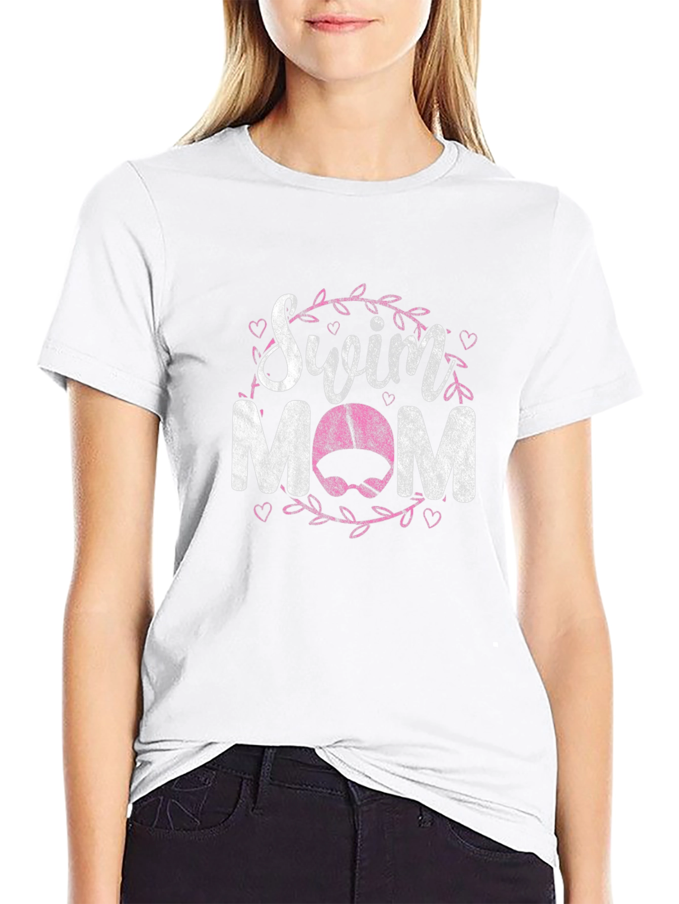 Swim Mom Graphic T-Shirt - Black Cotton Blend