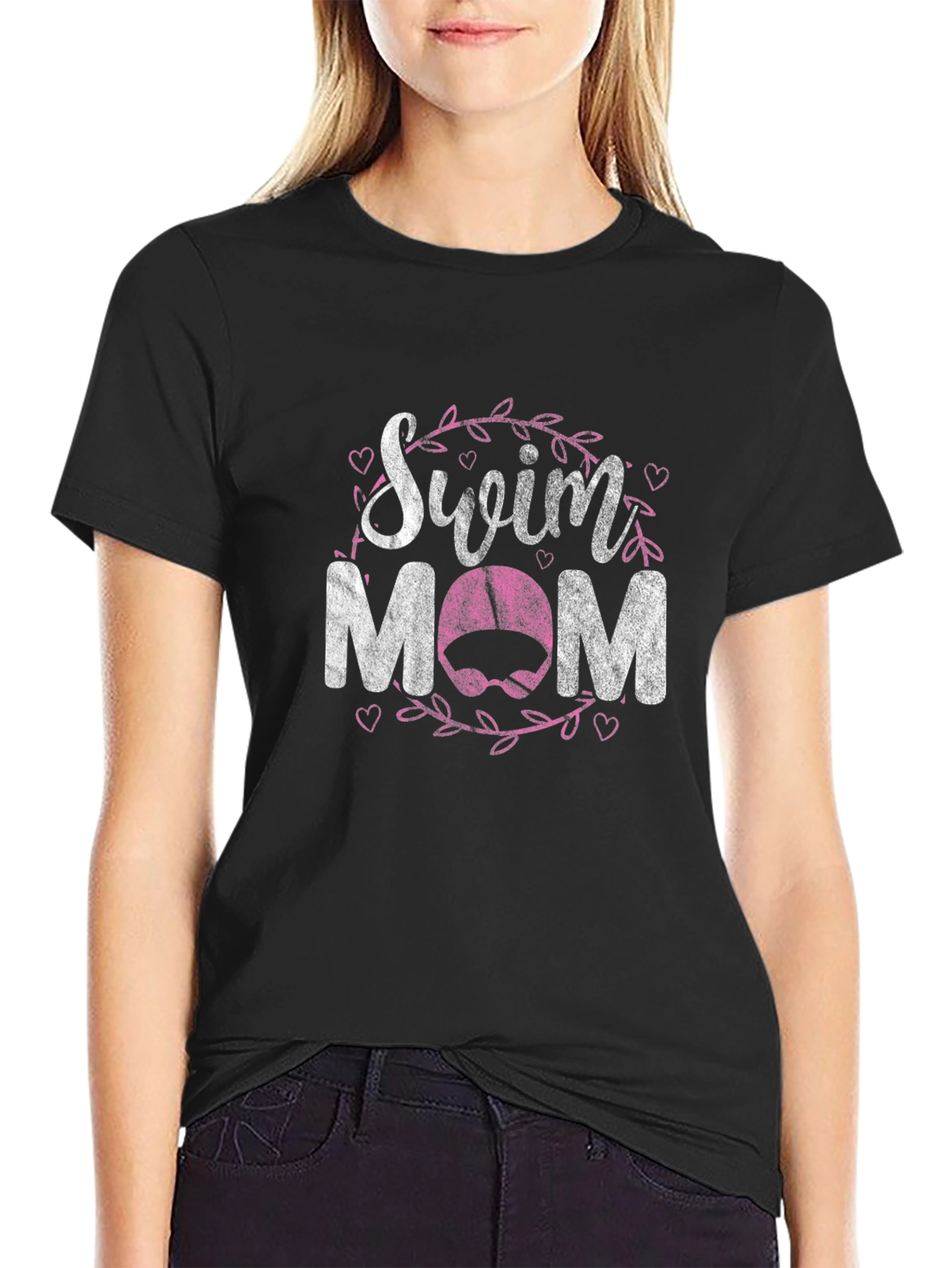 Swim Mom Graphic T-Shirt - Black Cotton Blend