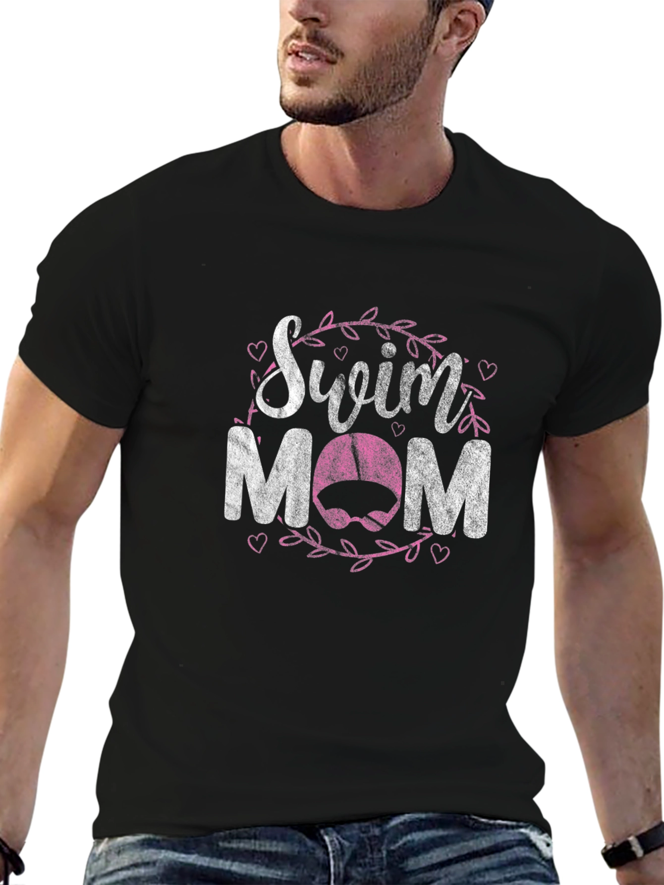 Swim Mom Graphic T-Shirt - Black Cotton Blend