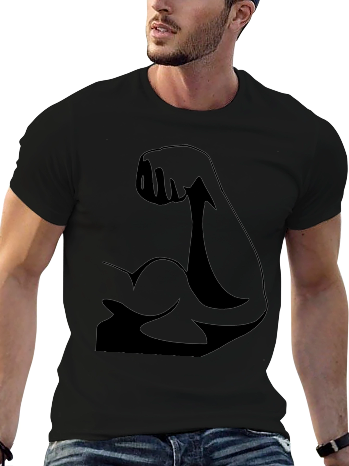 Mens Black Muscle Arm Graphic T-Shirt