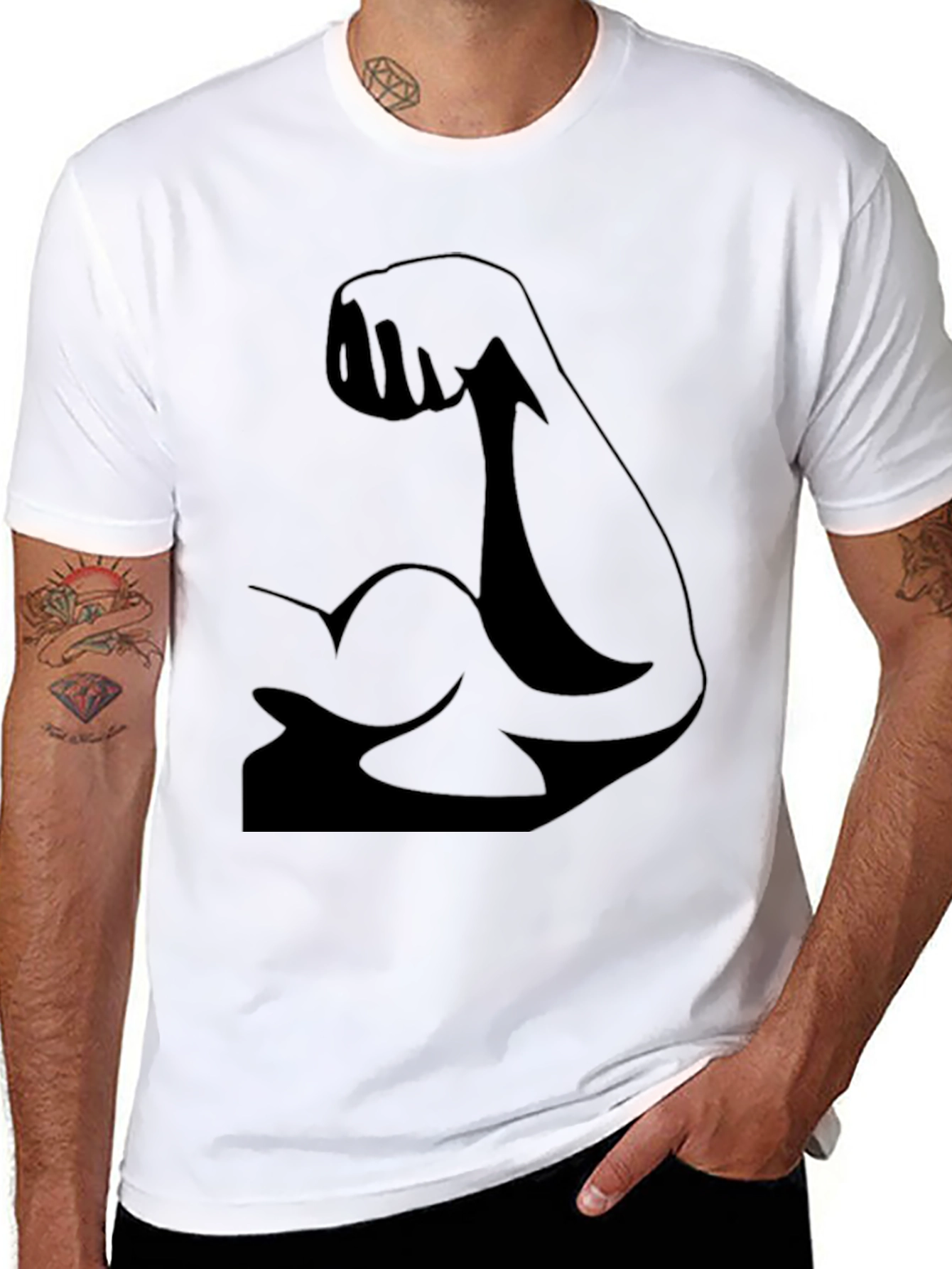 Mens Black Muscle Arm Graphic T-Shirt