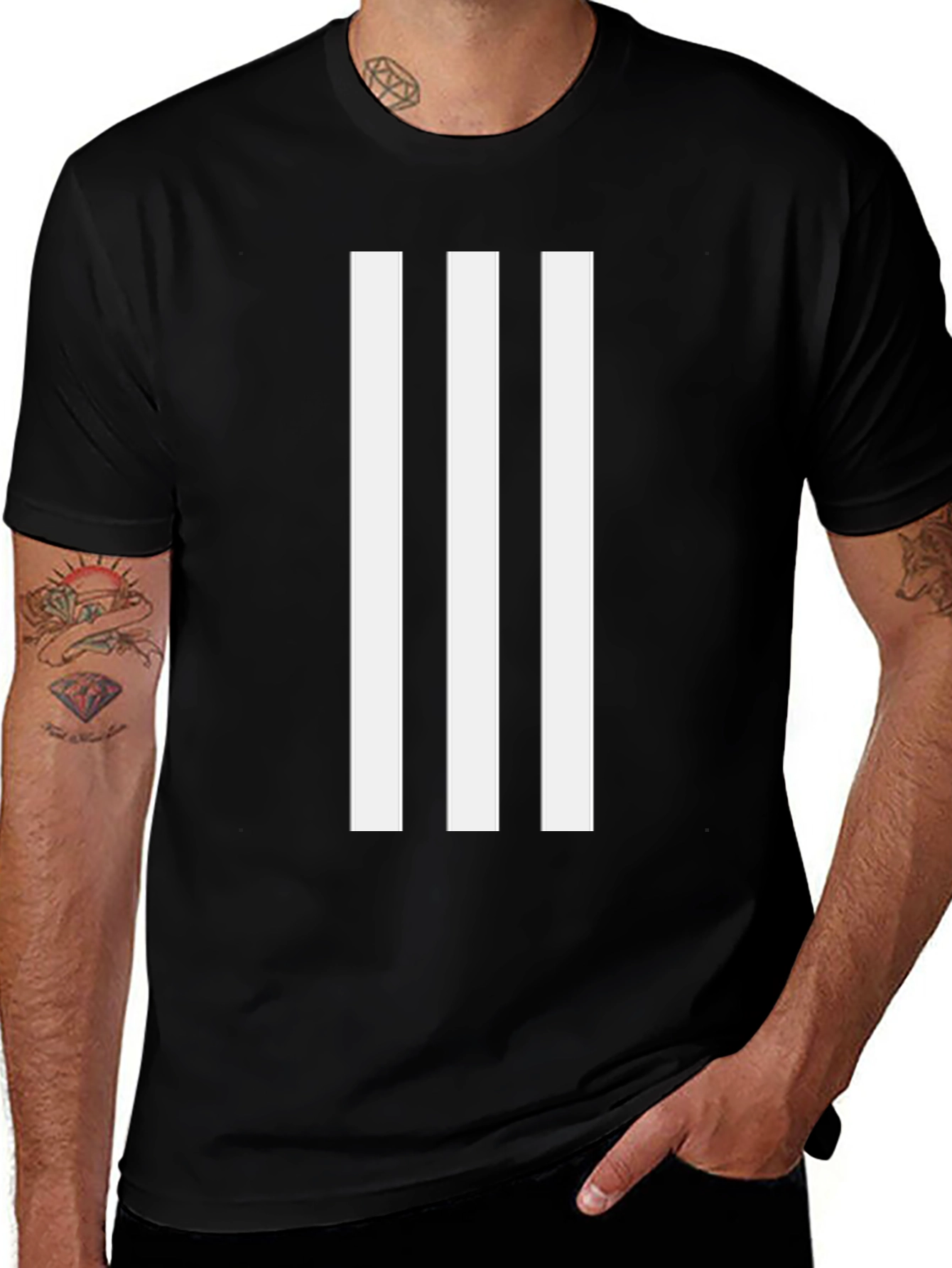Mens Black Tee with White Stripes