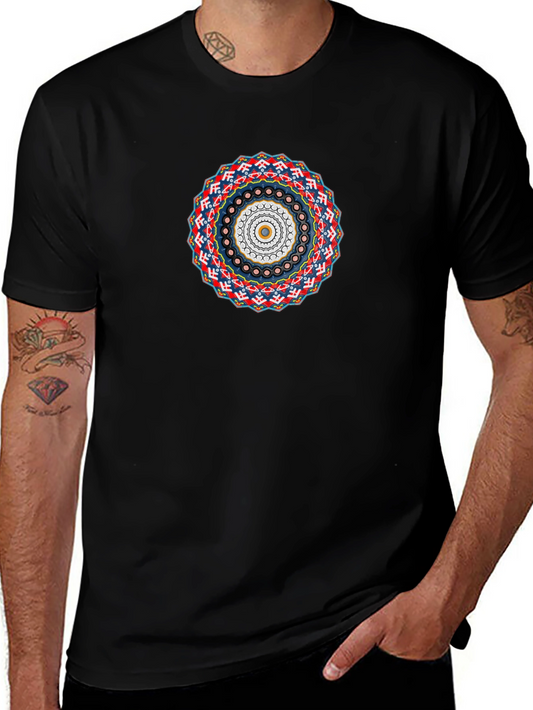 Geometric Mandala Print Black T-Shirt