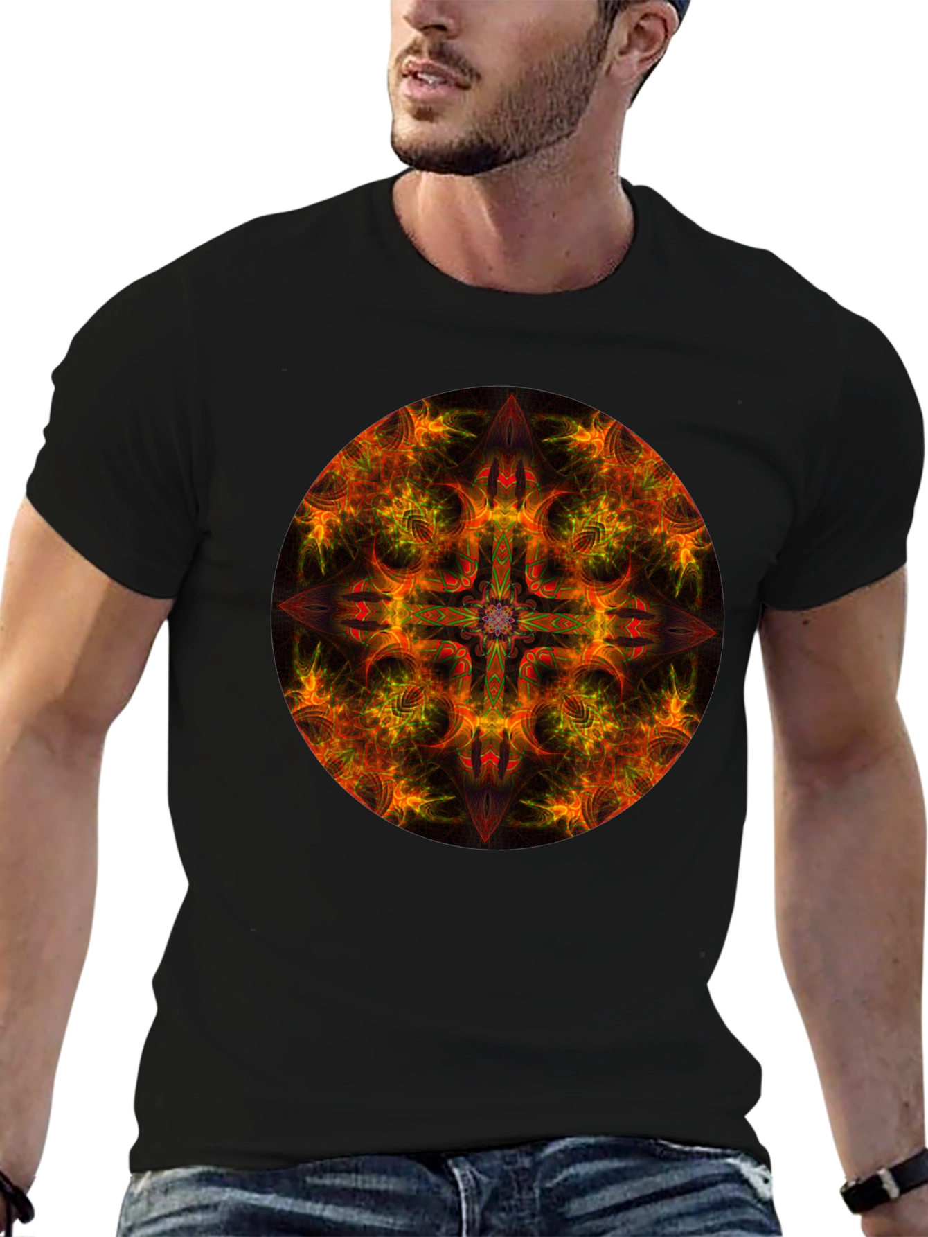 Fiery Mandala Graphic Black T-Shirt