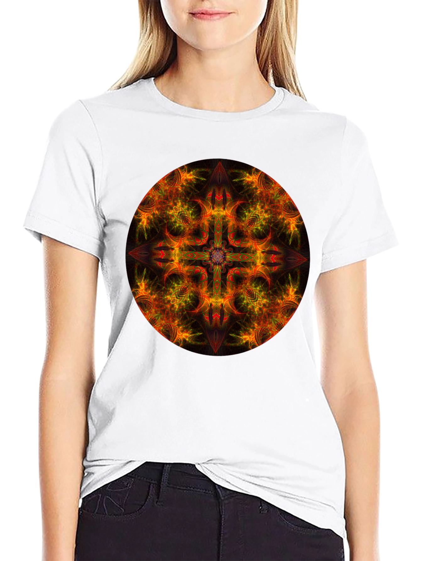 Fiery Mandala Graphic Black T-Shirt