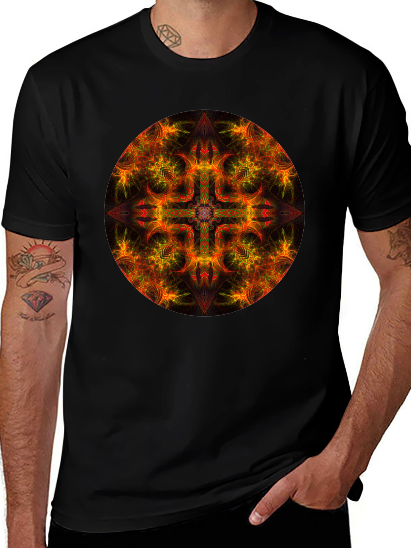Fiery Mandala Graphic Black T-Shirt