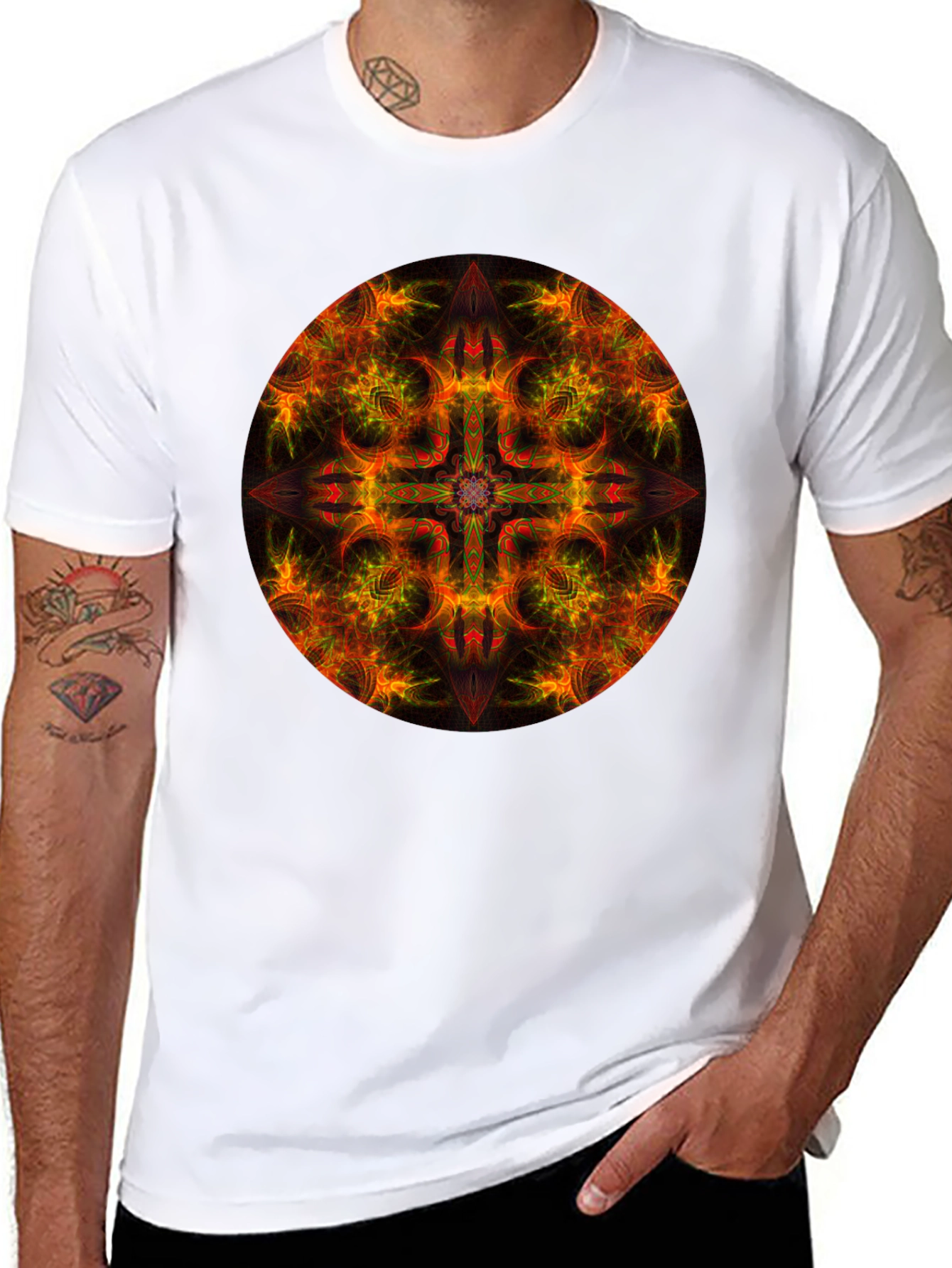 Fiery Mandala Graphic Black T-Shirt