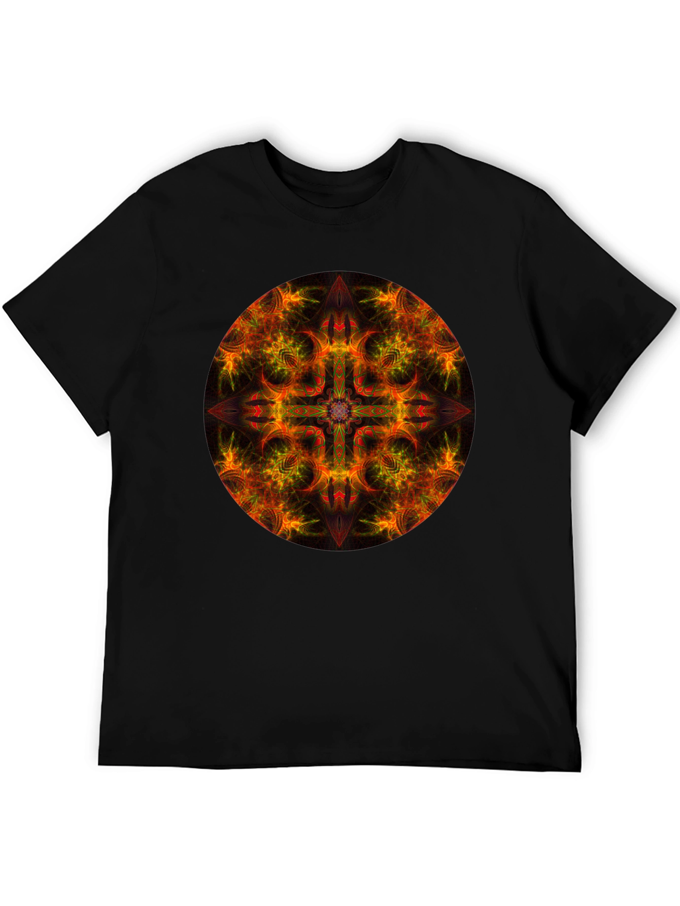 Fiery Mandala Graphic Black T-Shirt
