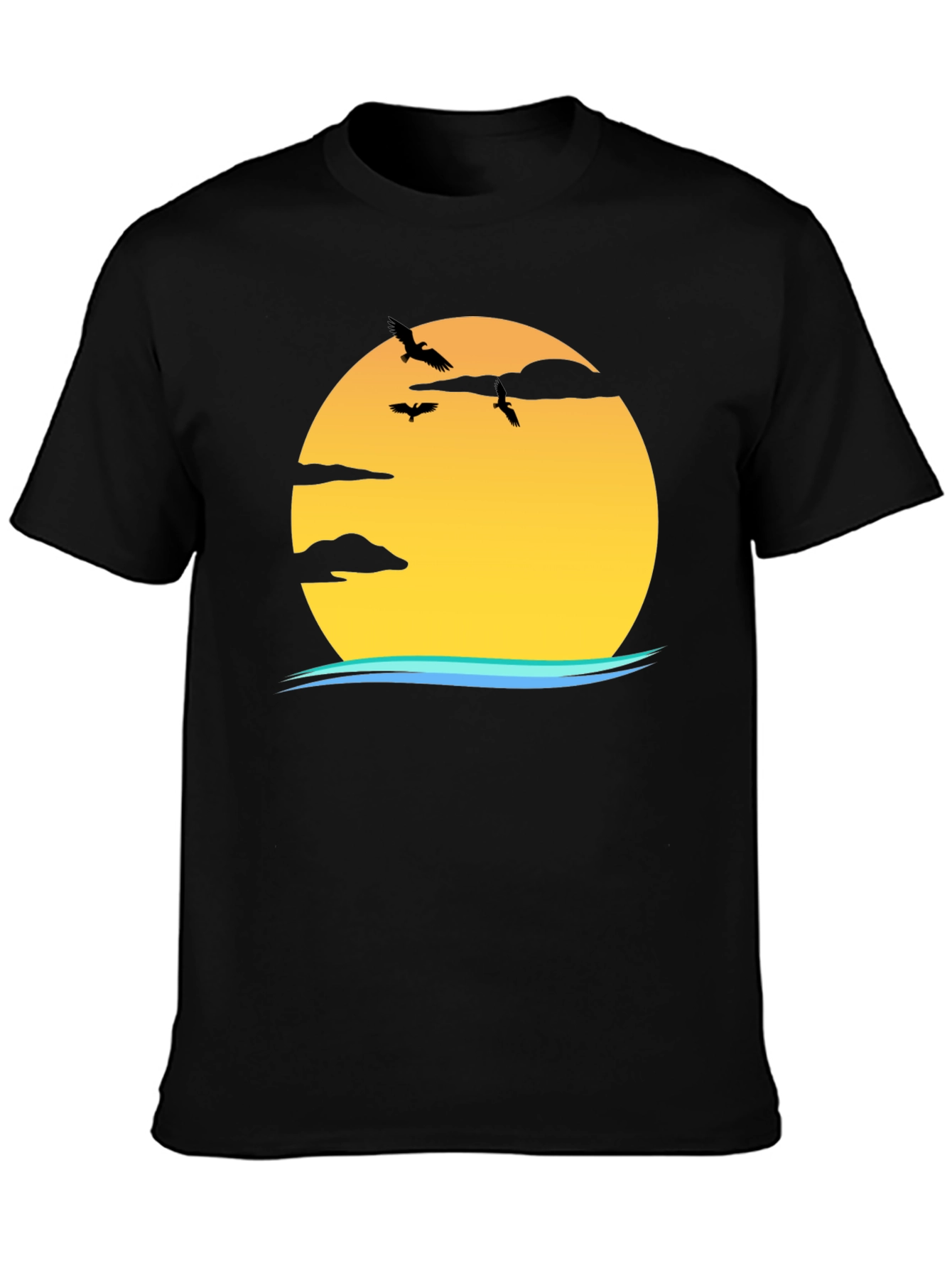 Sunset Birds Graphic Black T-Shirt
