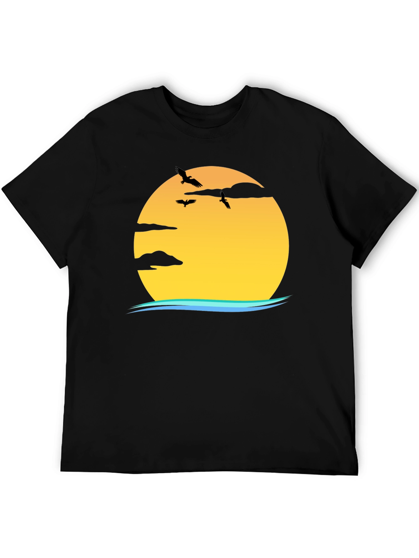 Sunset Birds Graphic Black T-Shirt