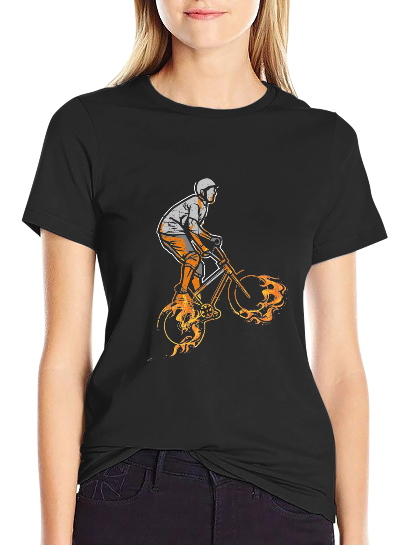 Mens Black Graphic Tee - BMX Biker Design