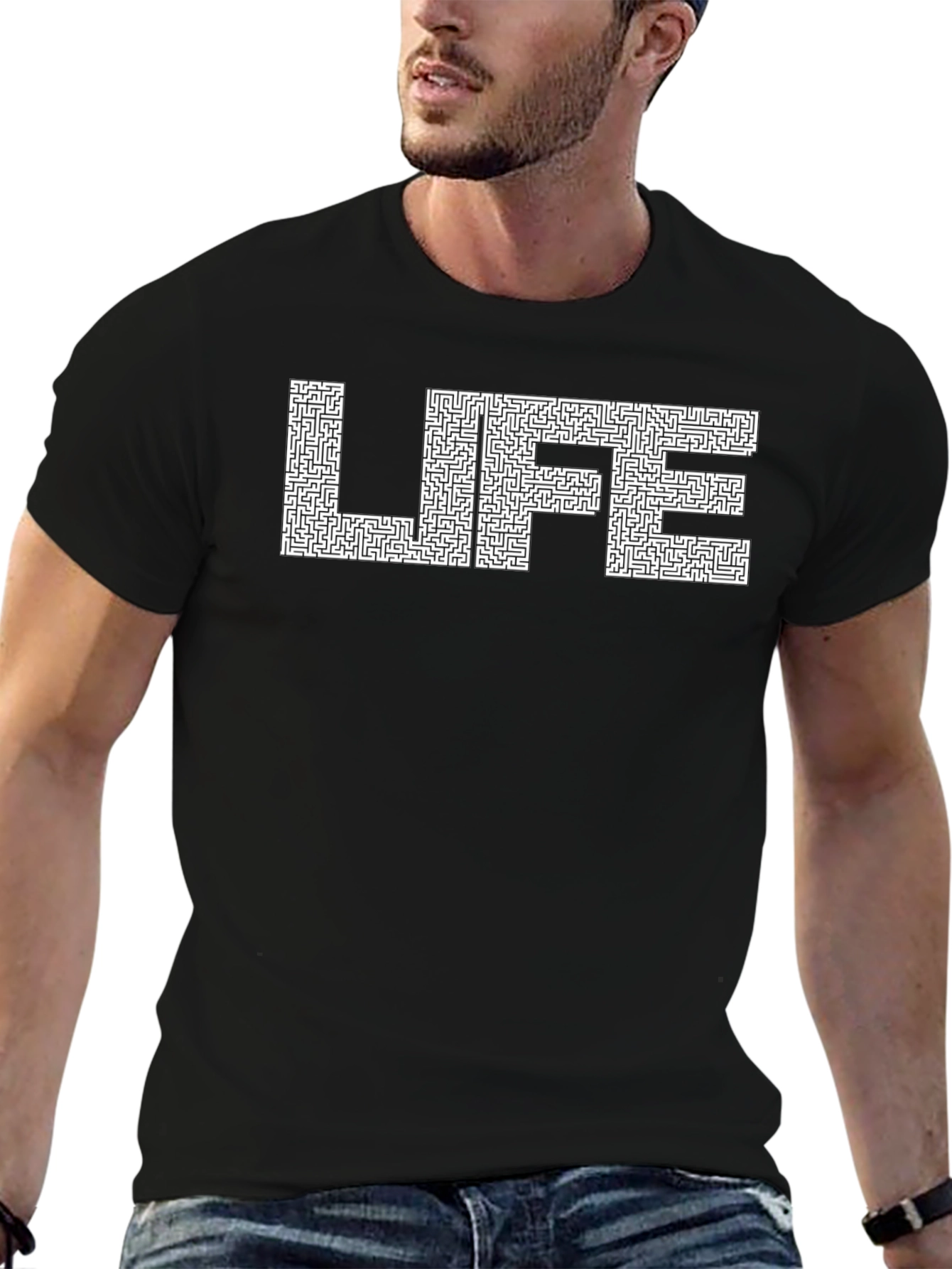 Life Maze T-Shirt - Black Crew Neck