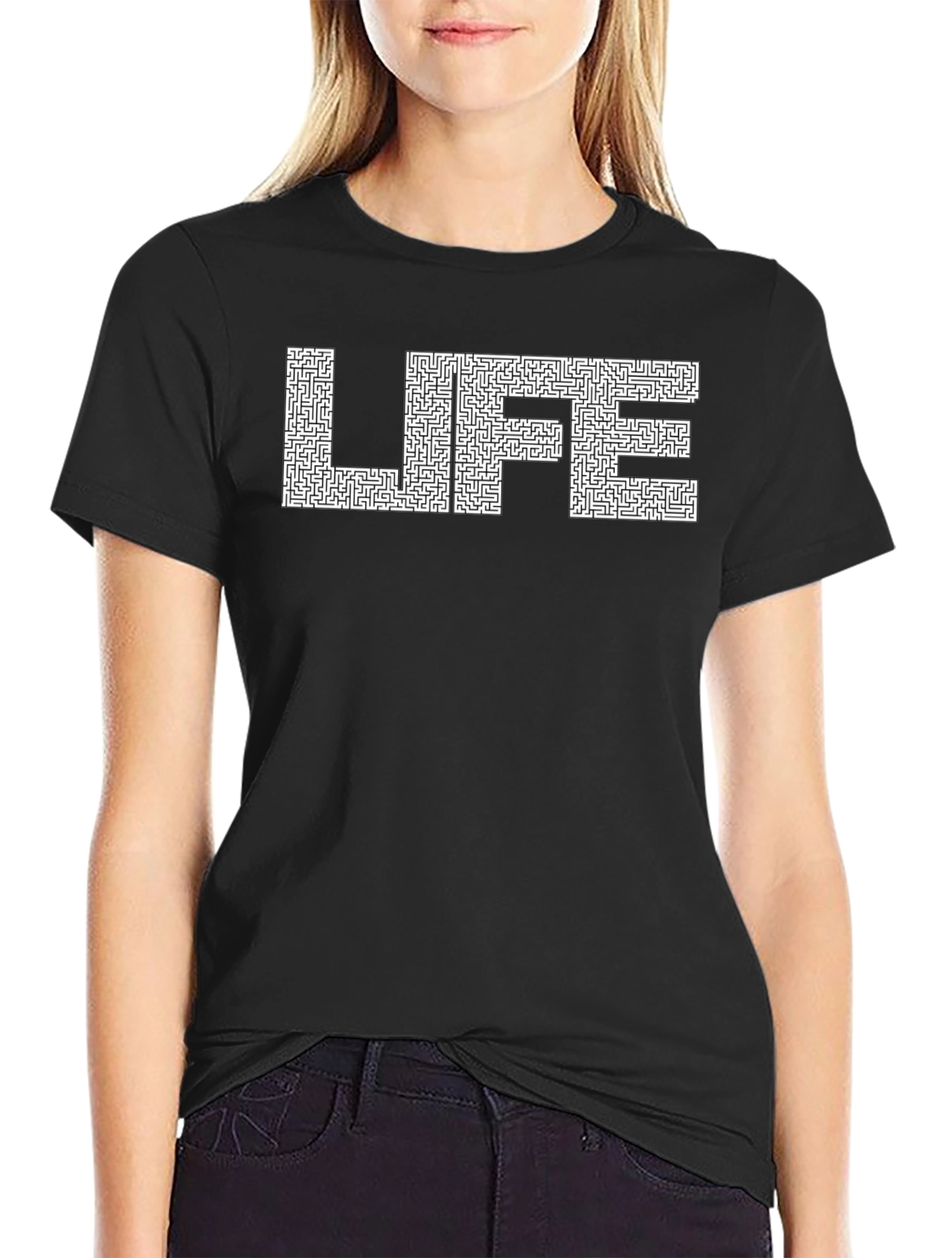 Life Maze T-Shirt - Black Crew Neck