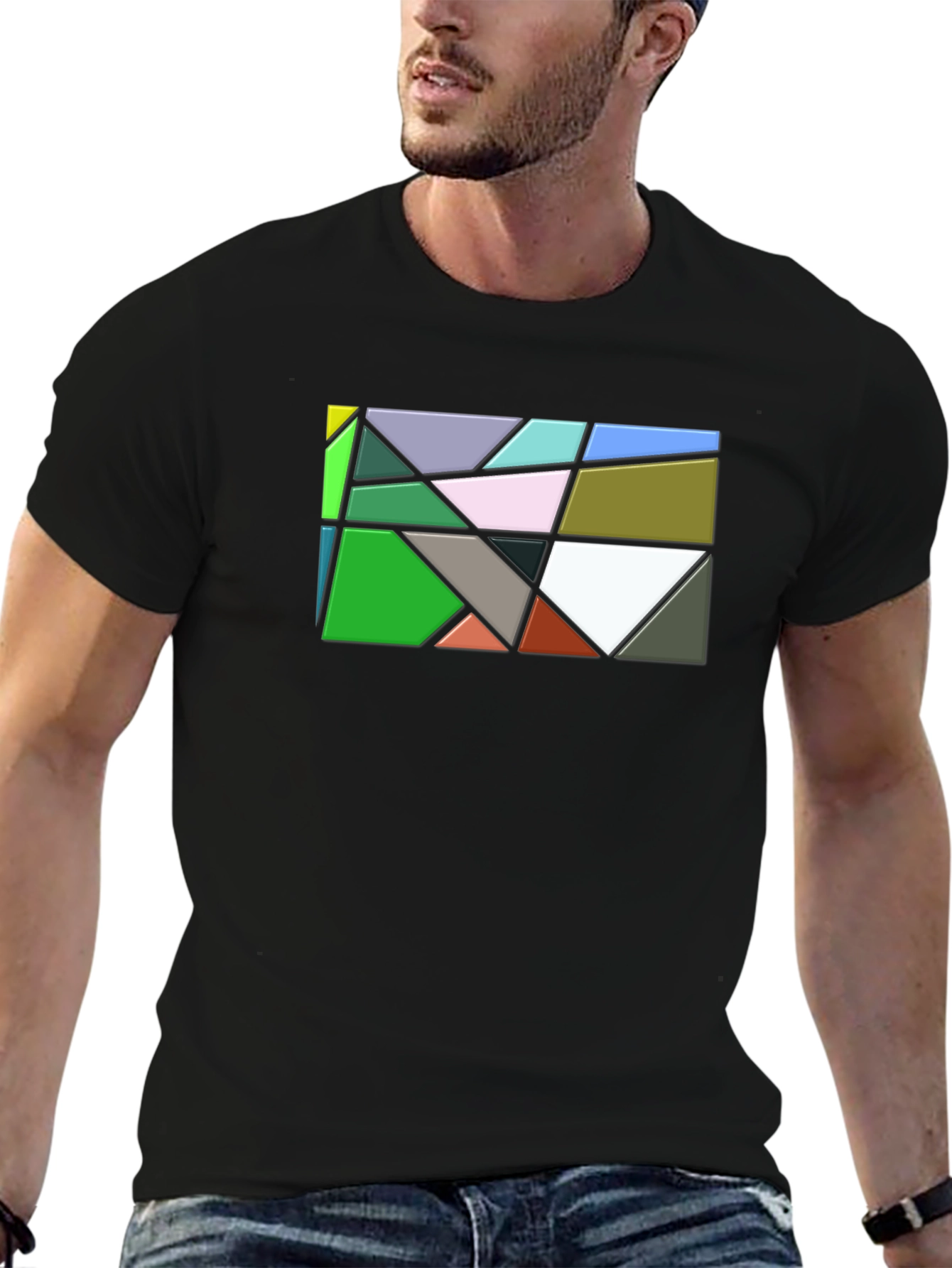 Geometric Abstract Art Mens Black T-Shirt