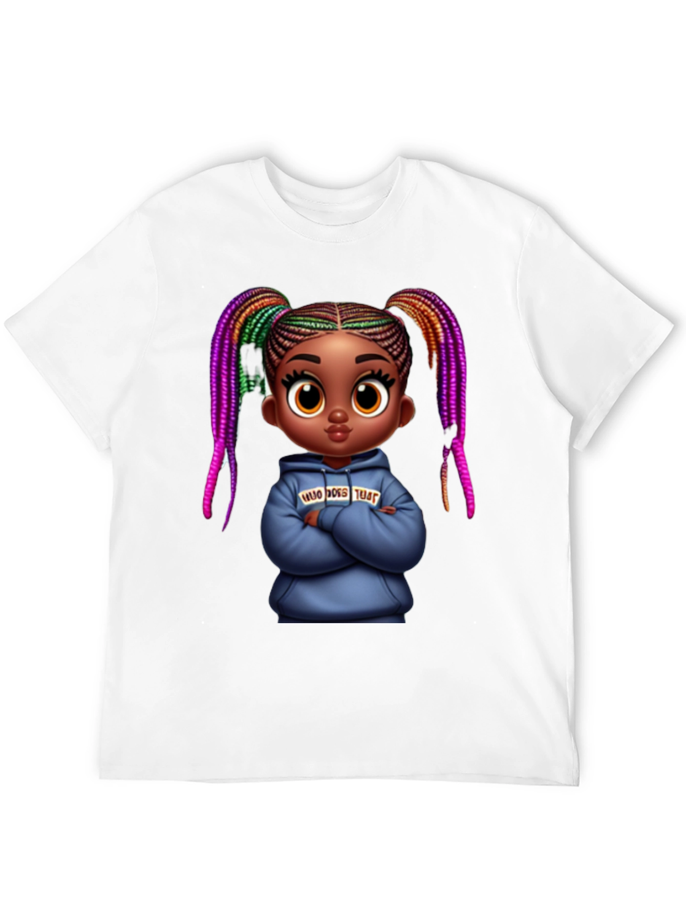 Stylish Black Graphic Tee with Cartoon Girl Print