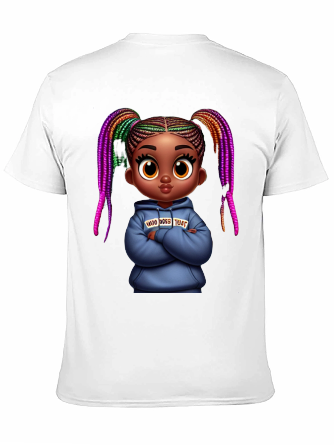 Stylish Black Graphic Tee with Cartoon Girl Print