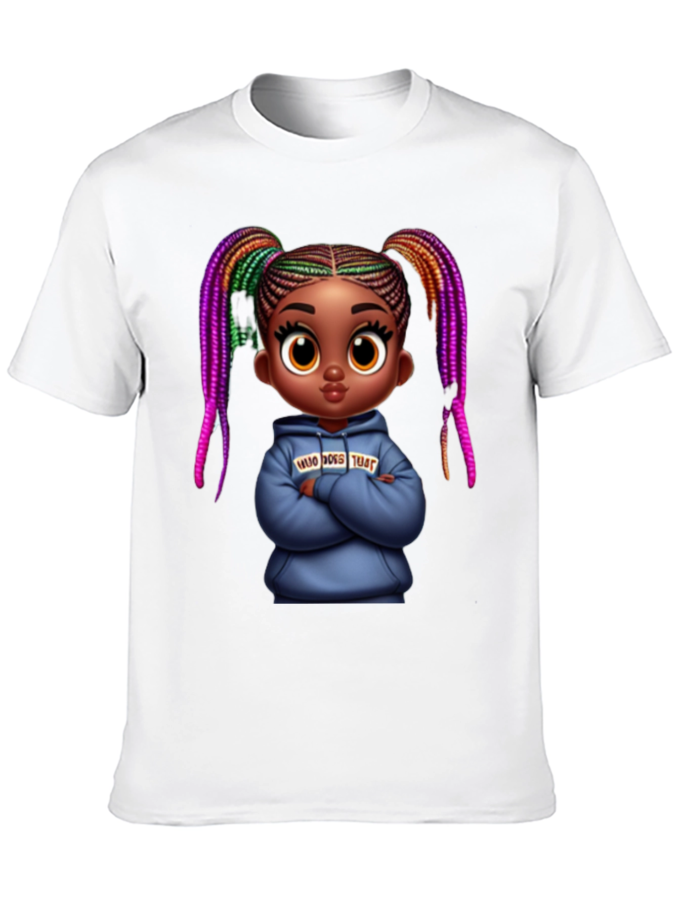 Stylish Black Graphic Tee with Cartoon Girl Print