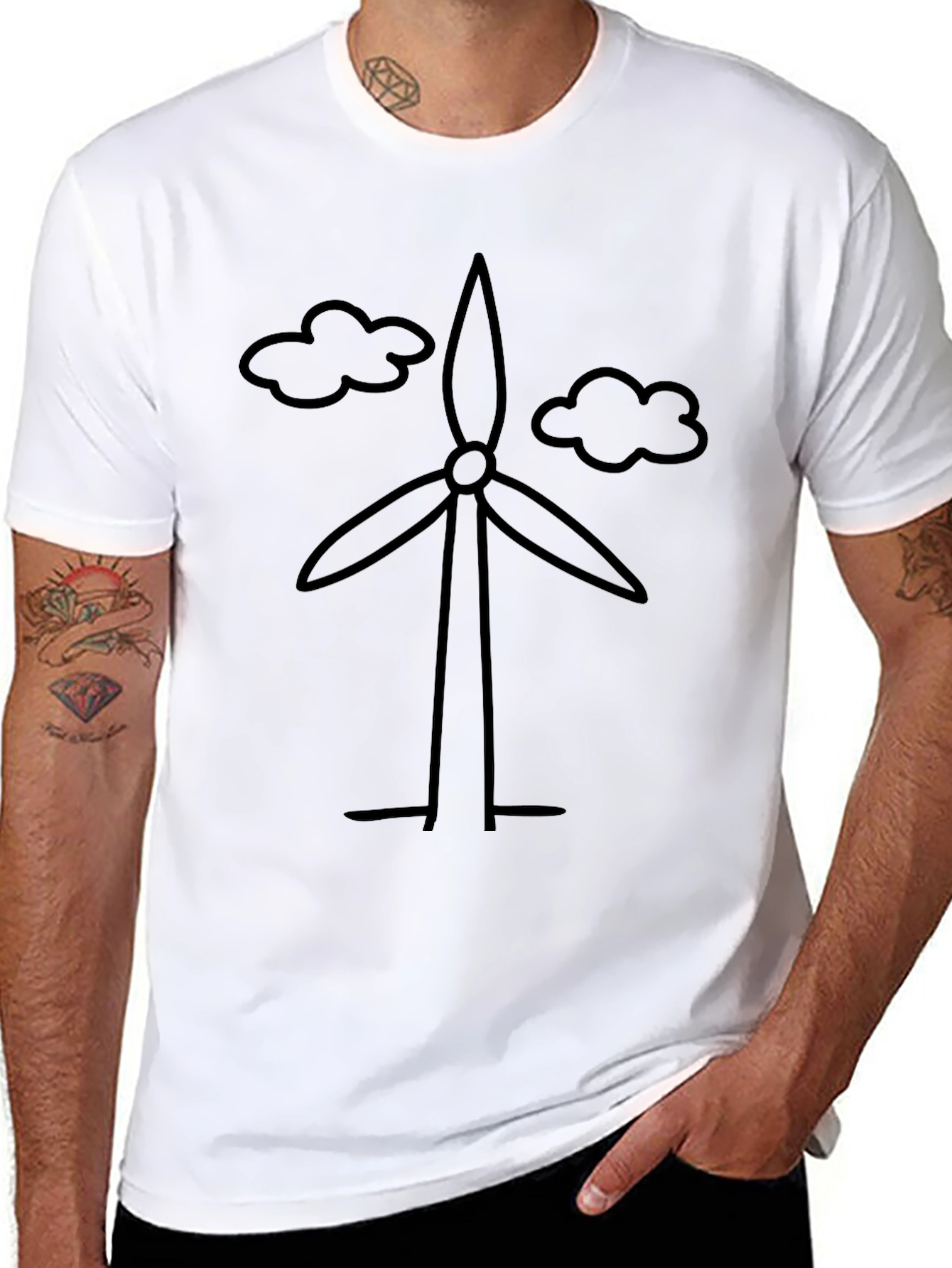 Eco-Friendly Wind Turbine Graphic T-Shirt - Black