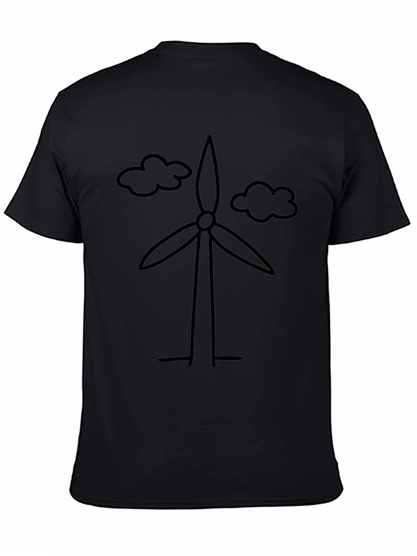 Eco-Friendly Wind Turbine Graphic T-Shirt - Black