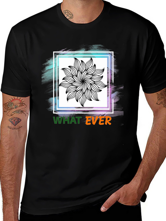 Black Tee with Floral Mandala & Whatever Graphic
