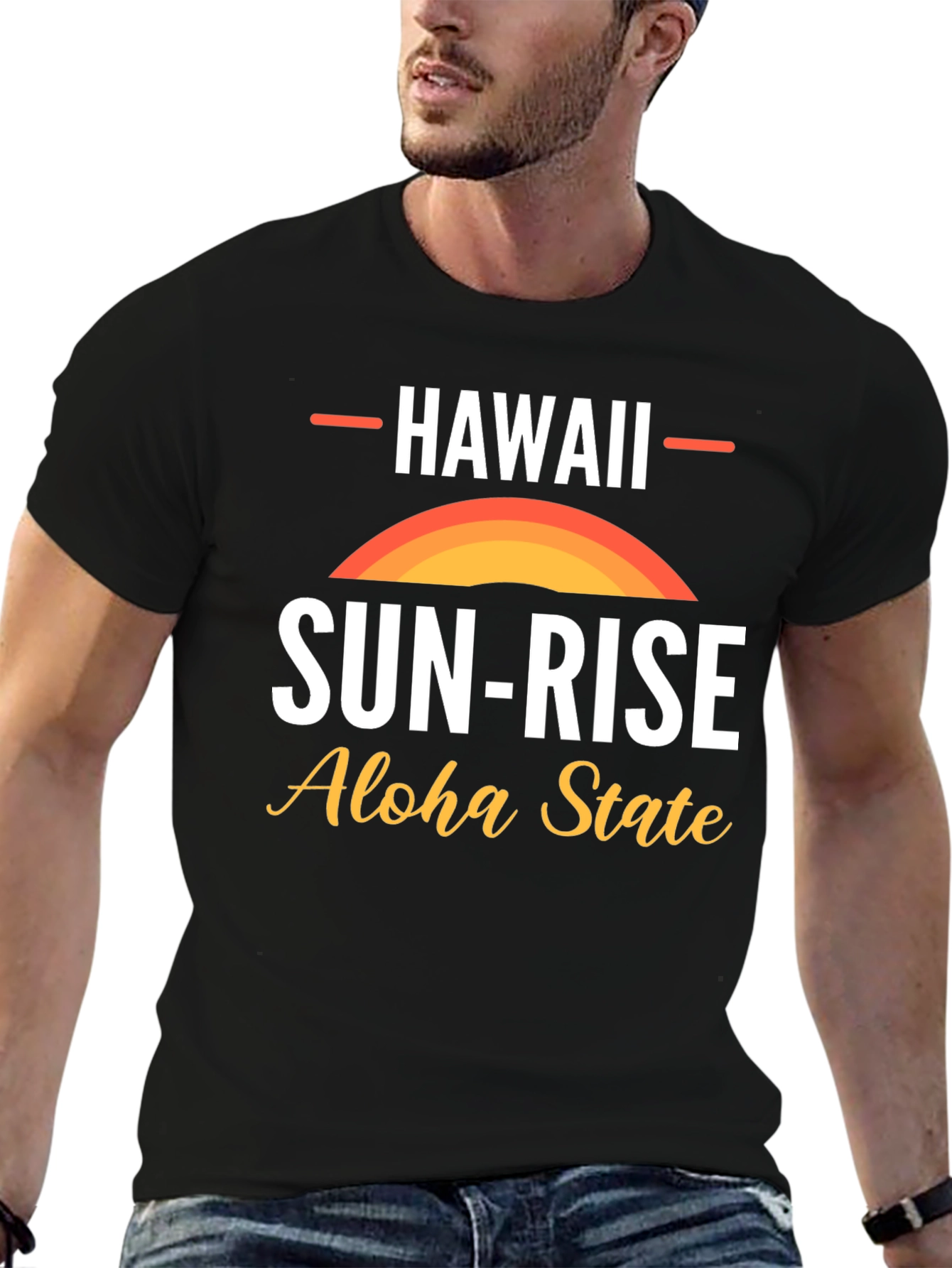 Hawaii Sun-Rise Aloha State Black Graphic T-Shirt