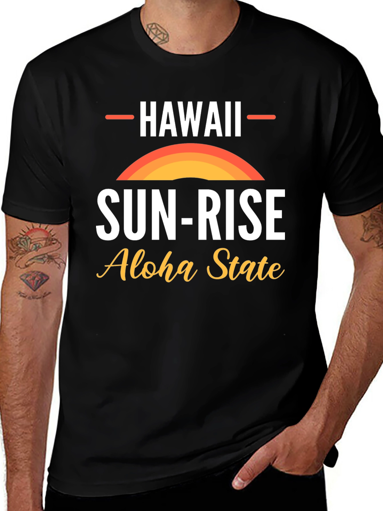 Hawaii Sun-Rise Aloha State Black Graphic T-Shirt