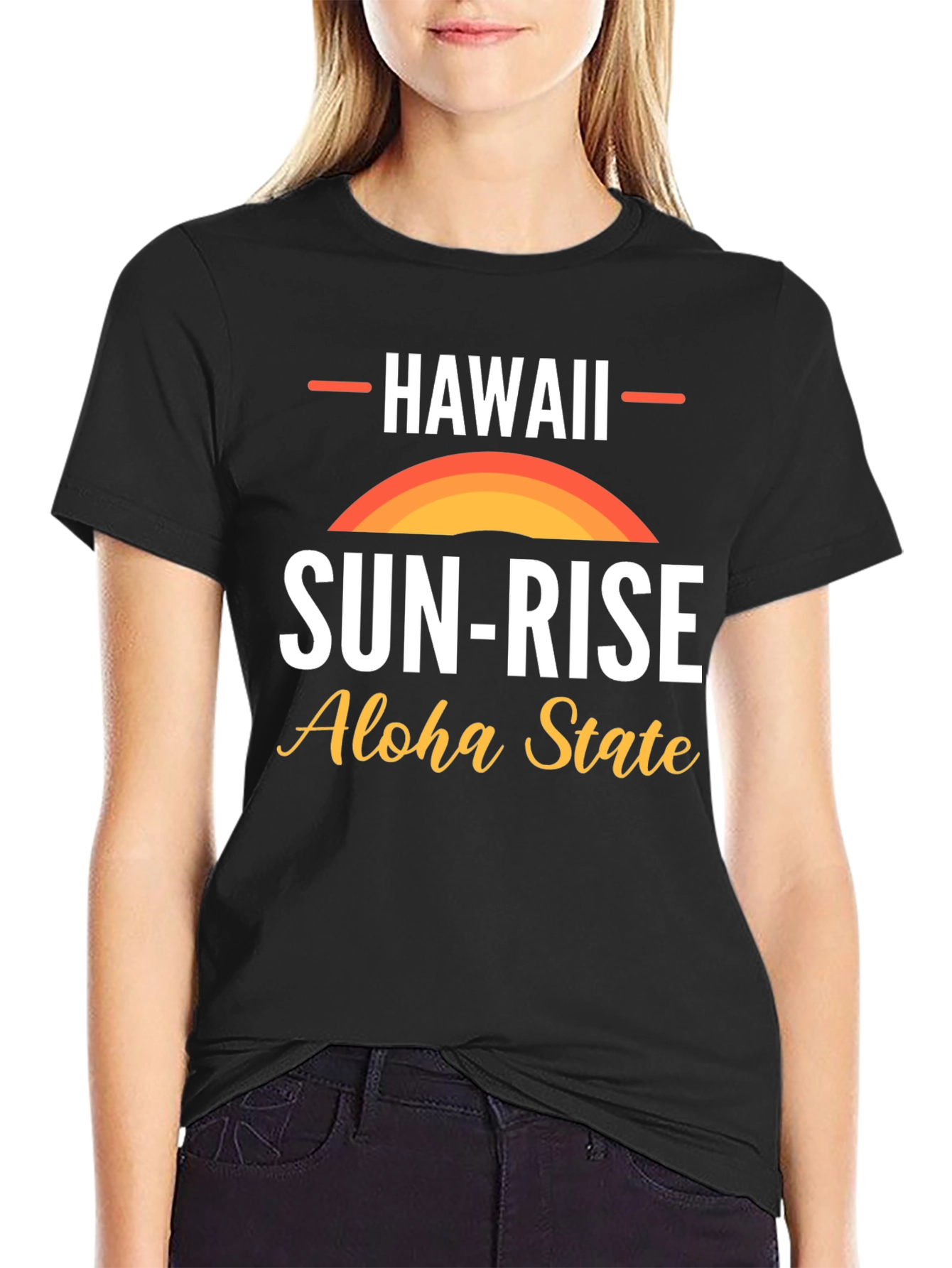 Hawaii Sun-Rise Aloha State Black Graphic T-Shirt